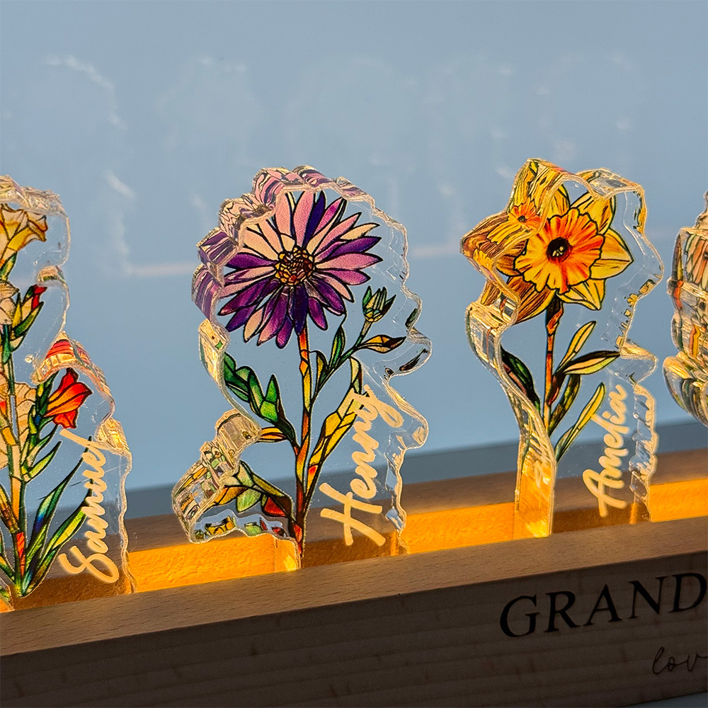 Custom Mom's Garden Birth Flower&Name 3D 15mm Thick Crystal Acrylic Light