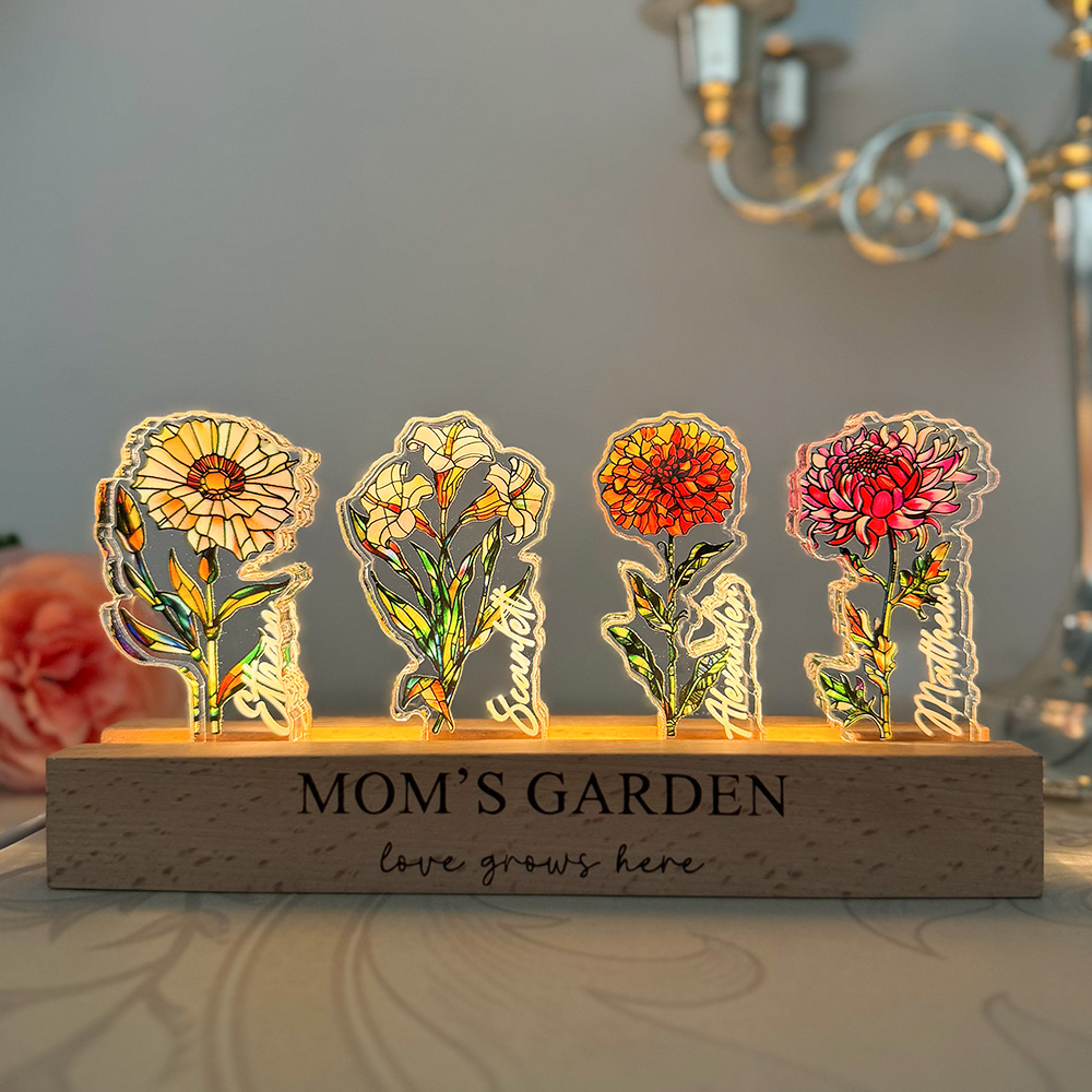 Custom Mom's Garden Birth Flower&Name 3D 15mm Thick Crystal Acrylic Light