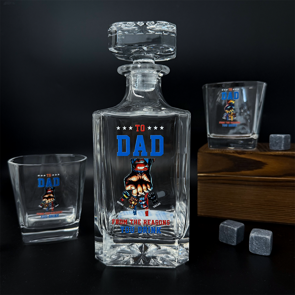 50%OFF ⭐️ To Dad From The Reasons You Drink-Custom Superhero Fist Bump Whiskey Bottle Cup Gift Set