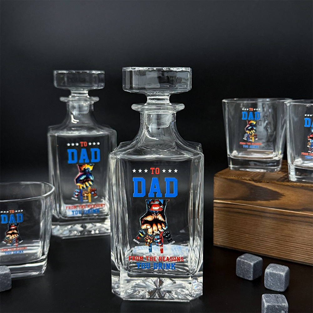 50%OFF ⭐️ To Dad From The Reasons You Drink-Custom Superhero Fist Bump Whiskey Bottle Cup Gift Set