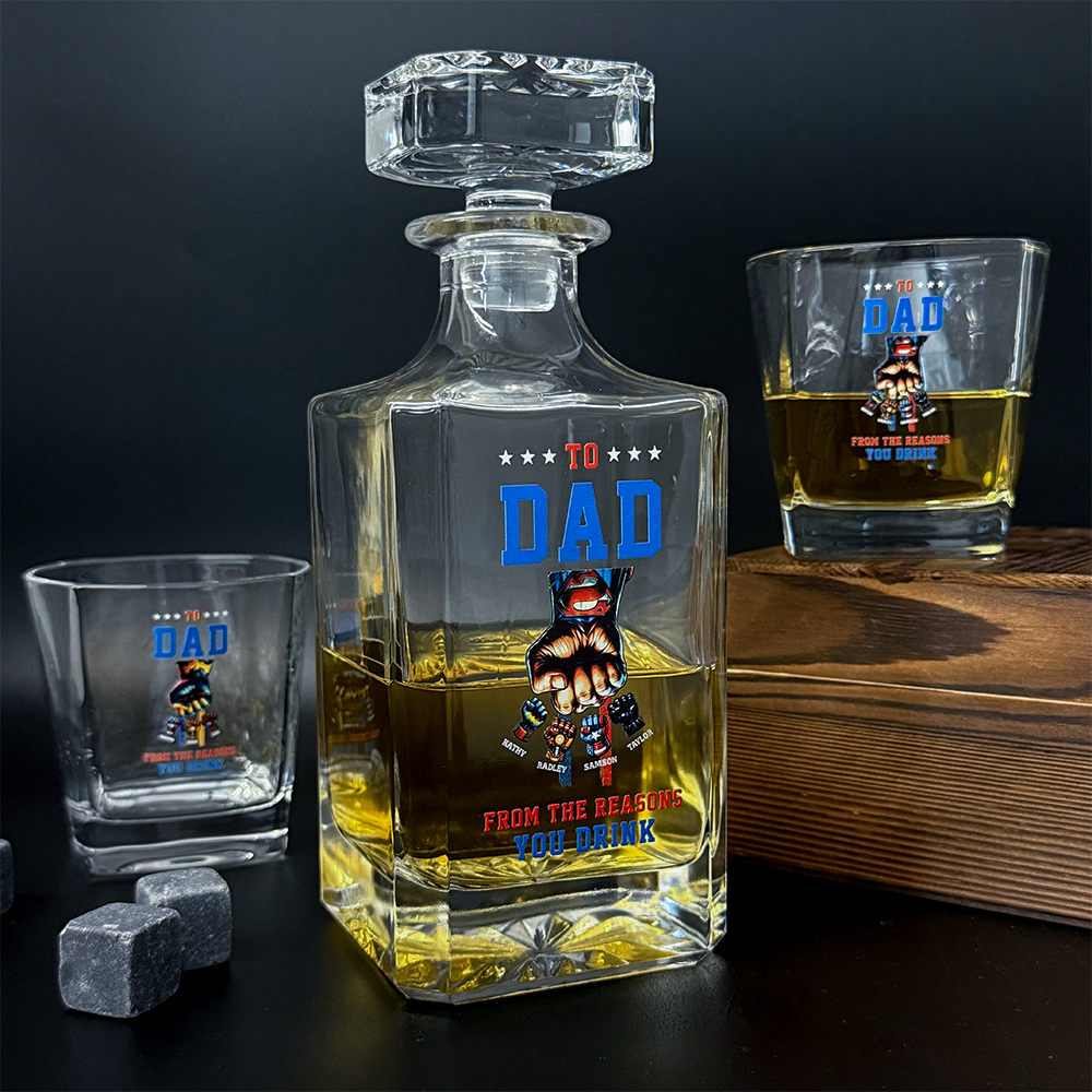 50%OFF ⭐️ To Dad From The Reasons You Drink-Custom Superhero Fist Bump Whiskey Bottle Cup Gift Set