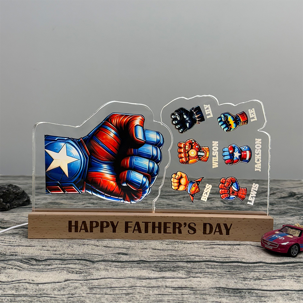 50%OFF ⭐️ Custom 3D 6mm Thick Superhero Fist Bump Best Dad Ever Night Light