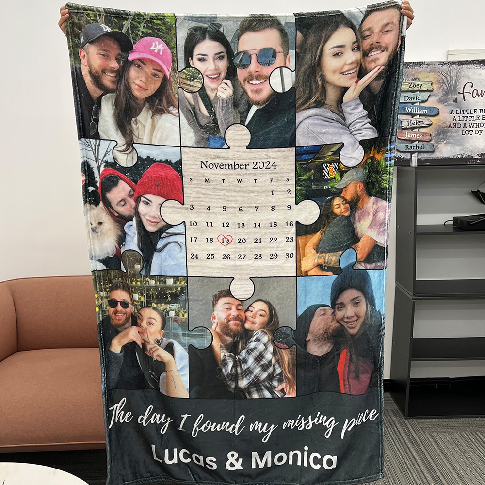 The Day I Found My Missing PieceCustom Couple Photos Blanket🧩