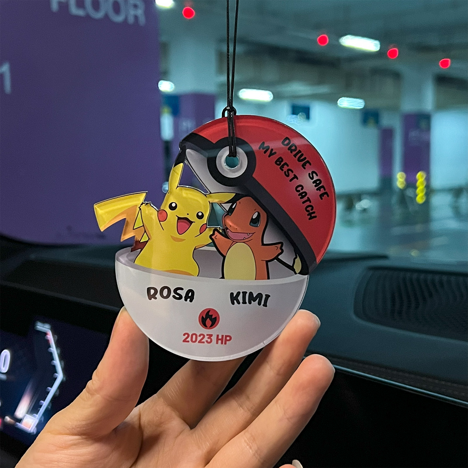 Custom Pokemon Car Charm, DRIVE SAFE MY BEST CATCH Car Charm Gift