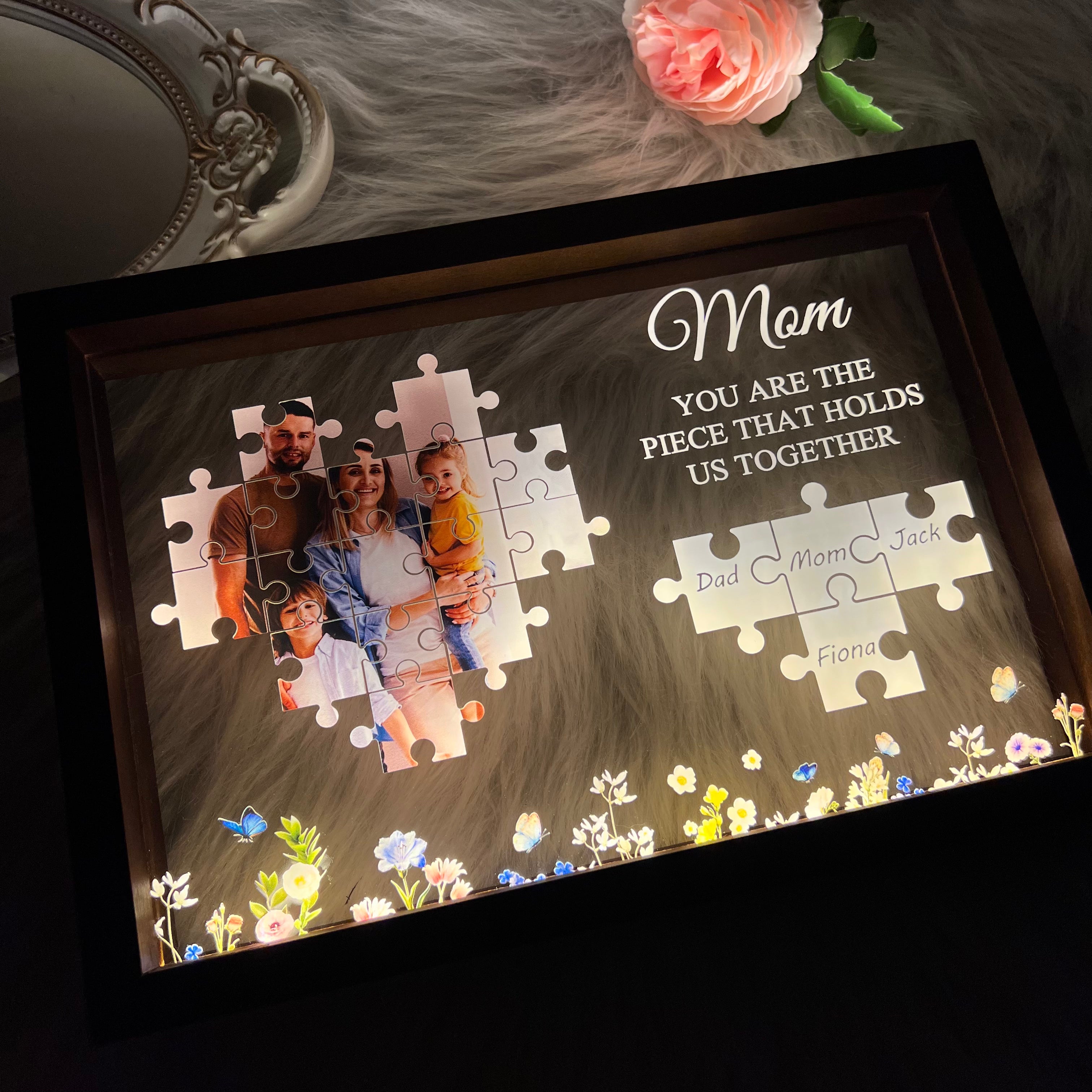 Personalized Photo Names Puzzle Light Frame Mom You Are The Piece That Holds Us Together