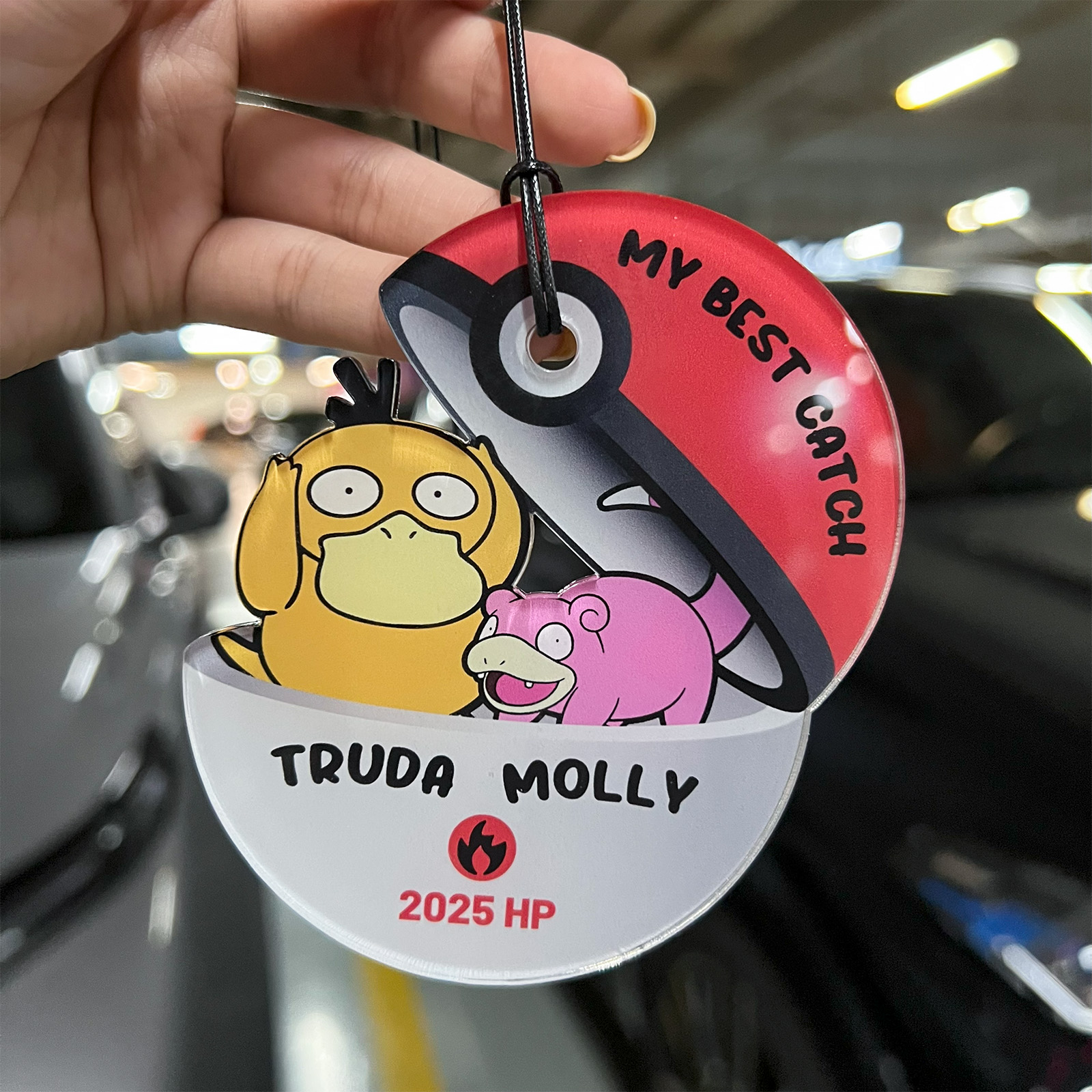 Custom Pokemon Car Charm, DRIVE SAFE MY BEST CATCH Car Charm Gift