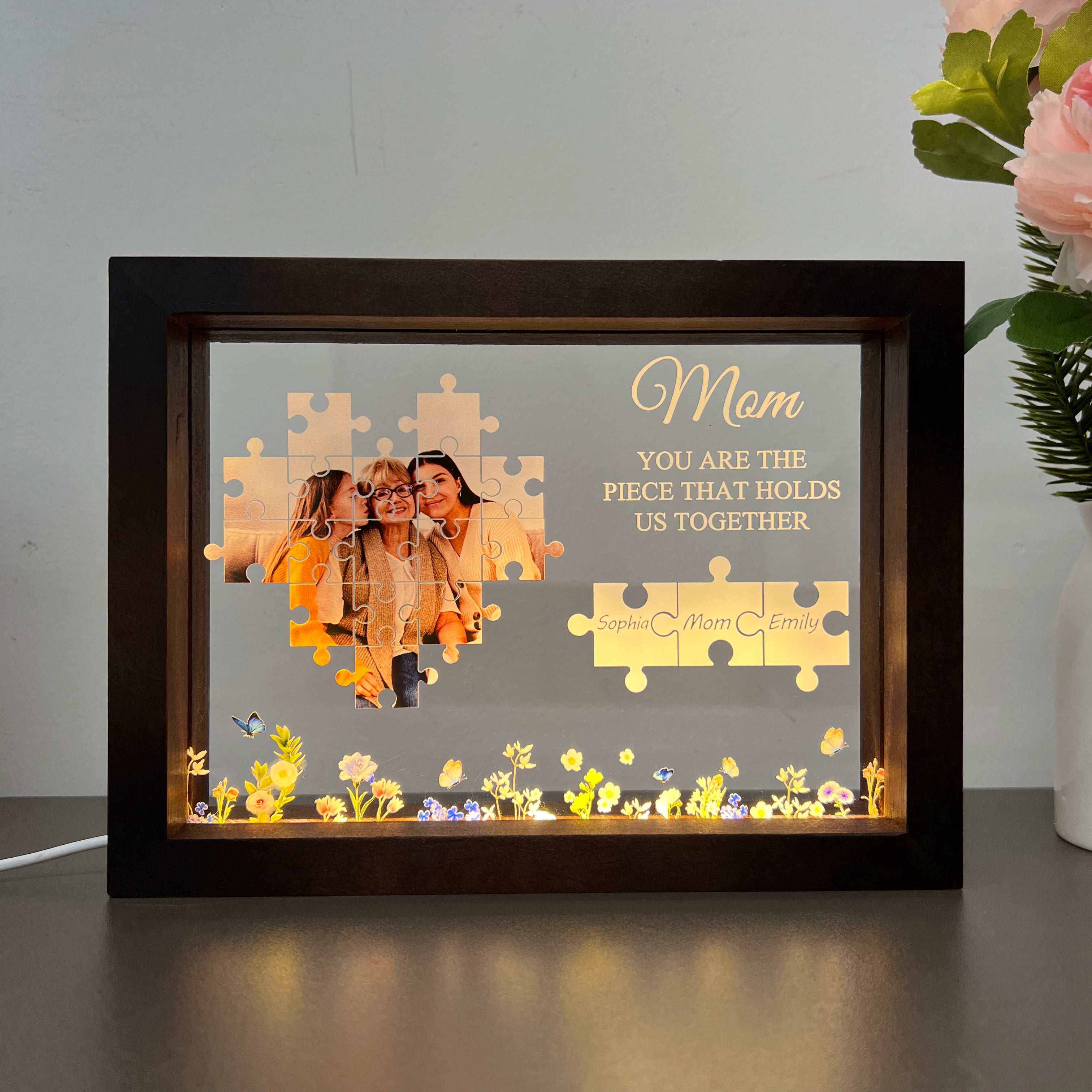 Personalized Photo Names Puzzle Light Frame Mom You Are The Piece That Holds Us Together