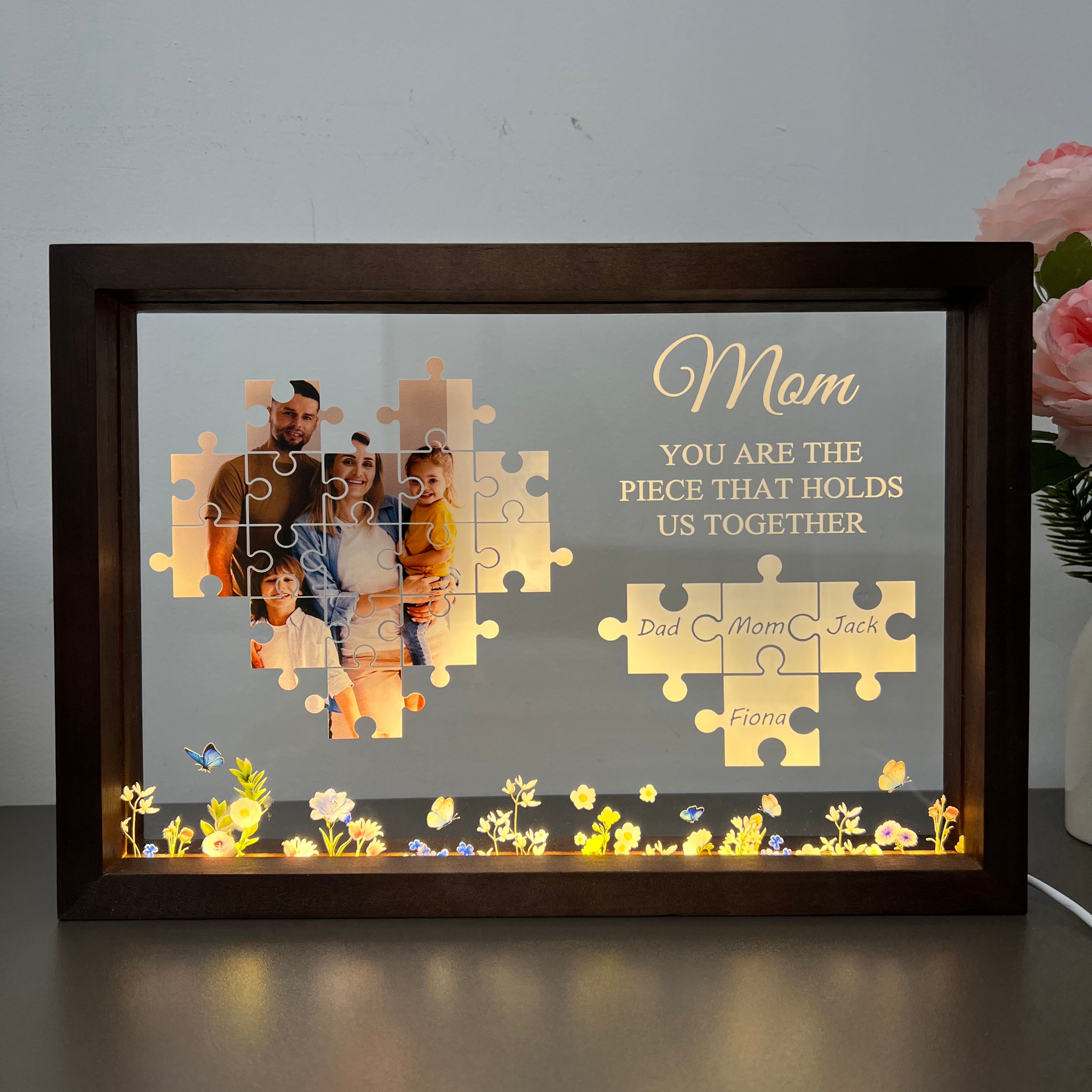 Personalized Photo Names Puzzle Light Frame Mom You Are The Piece That Holds Us Together