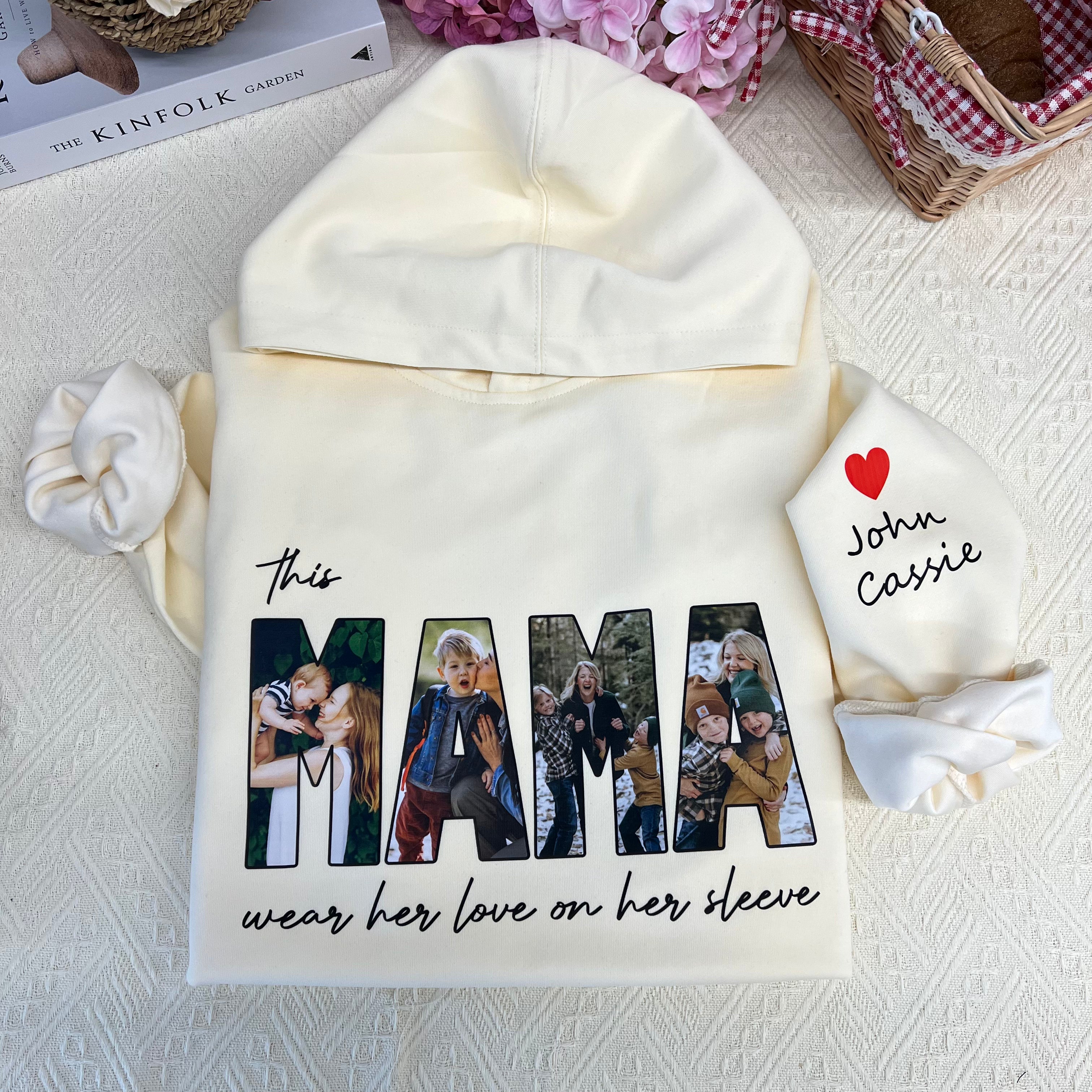 Custom This MAMA wears her love on her sleeve Photo Sweatshirt