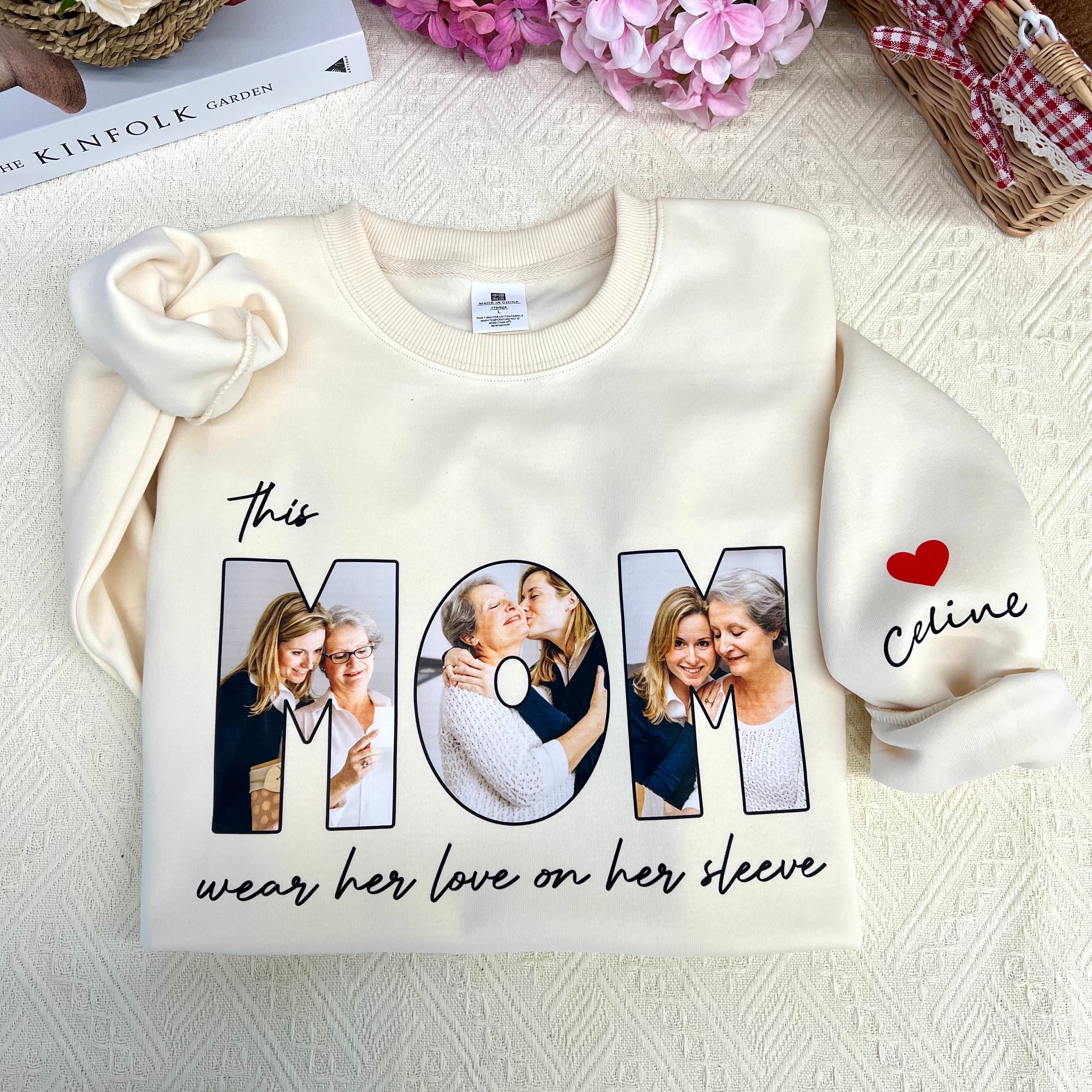 Custom This MAMA wears her love on her sleeve Photo Sweatshirt