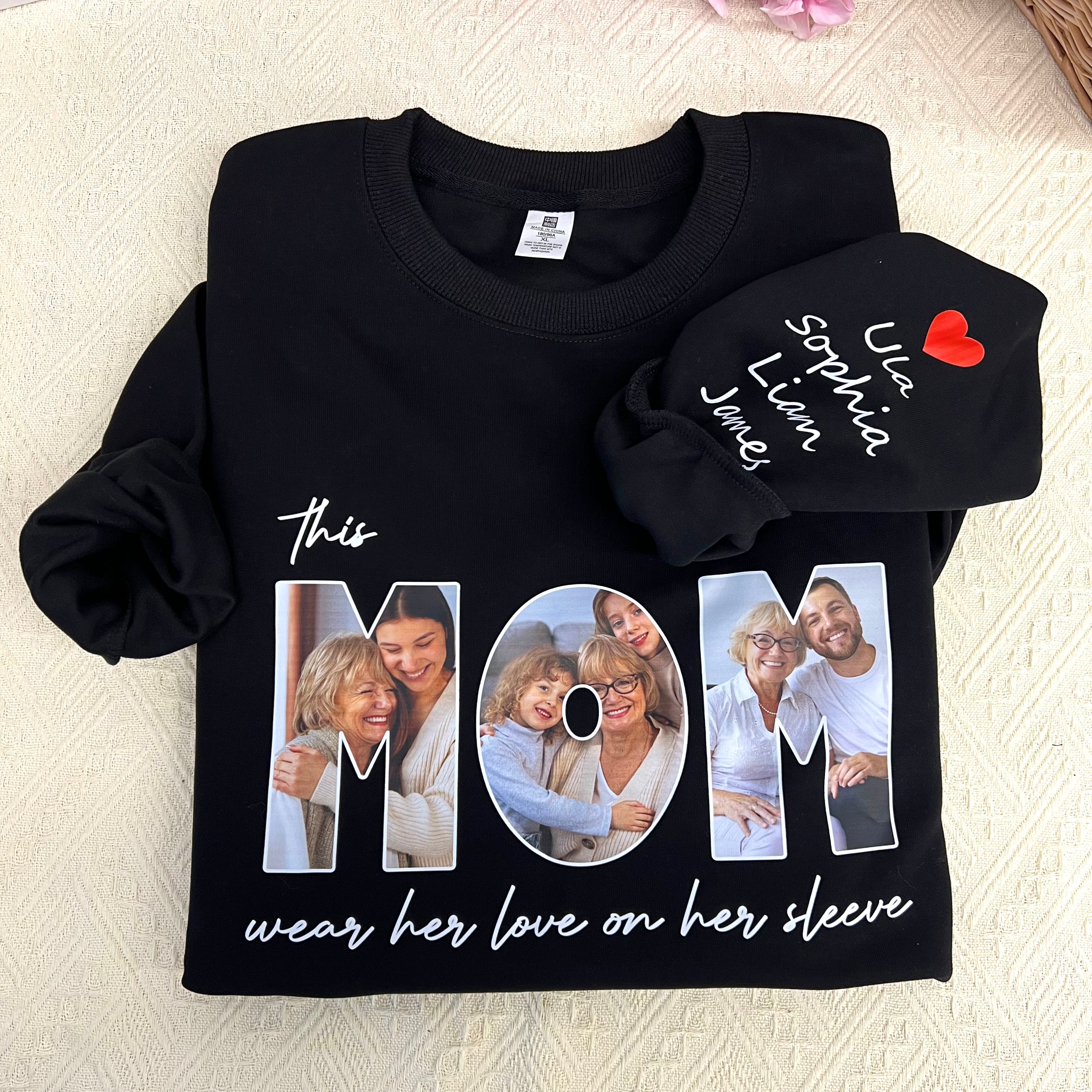 Custom This MAMA wears her love on her sleeve Photo Sweatshirt