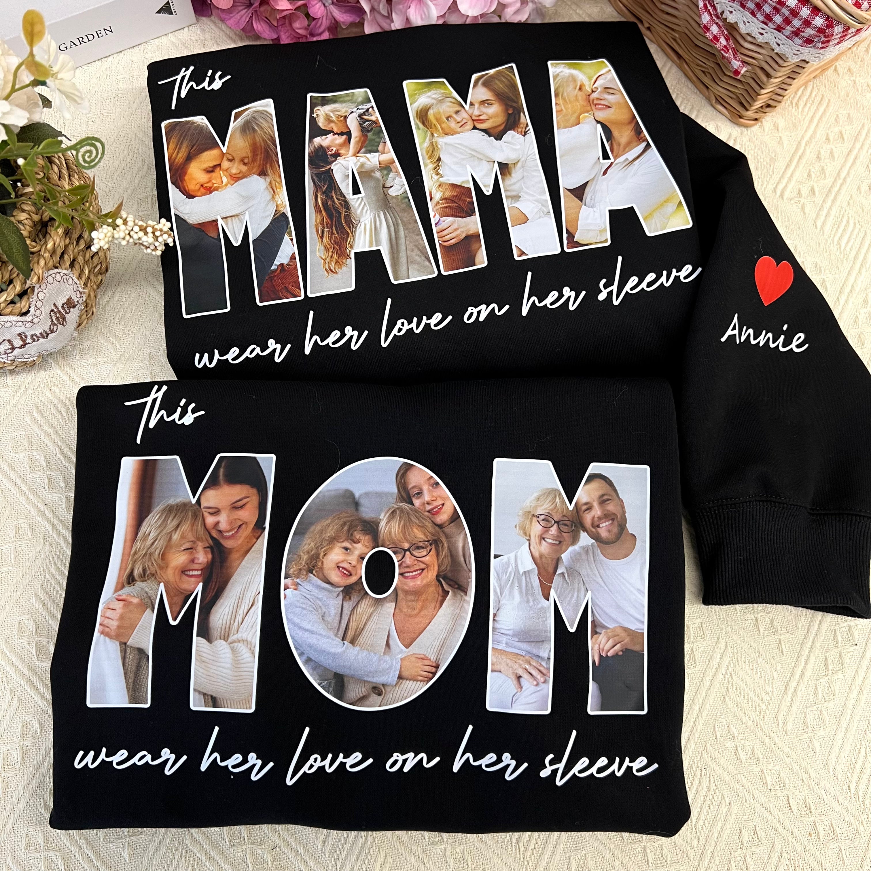 Custom This MAMA wears her love on her sleeve Photo Sweatshirt