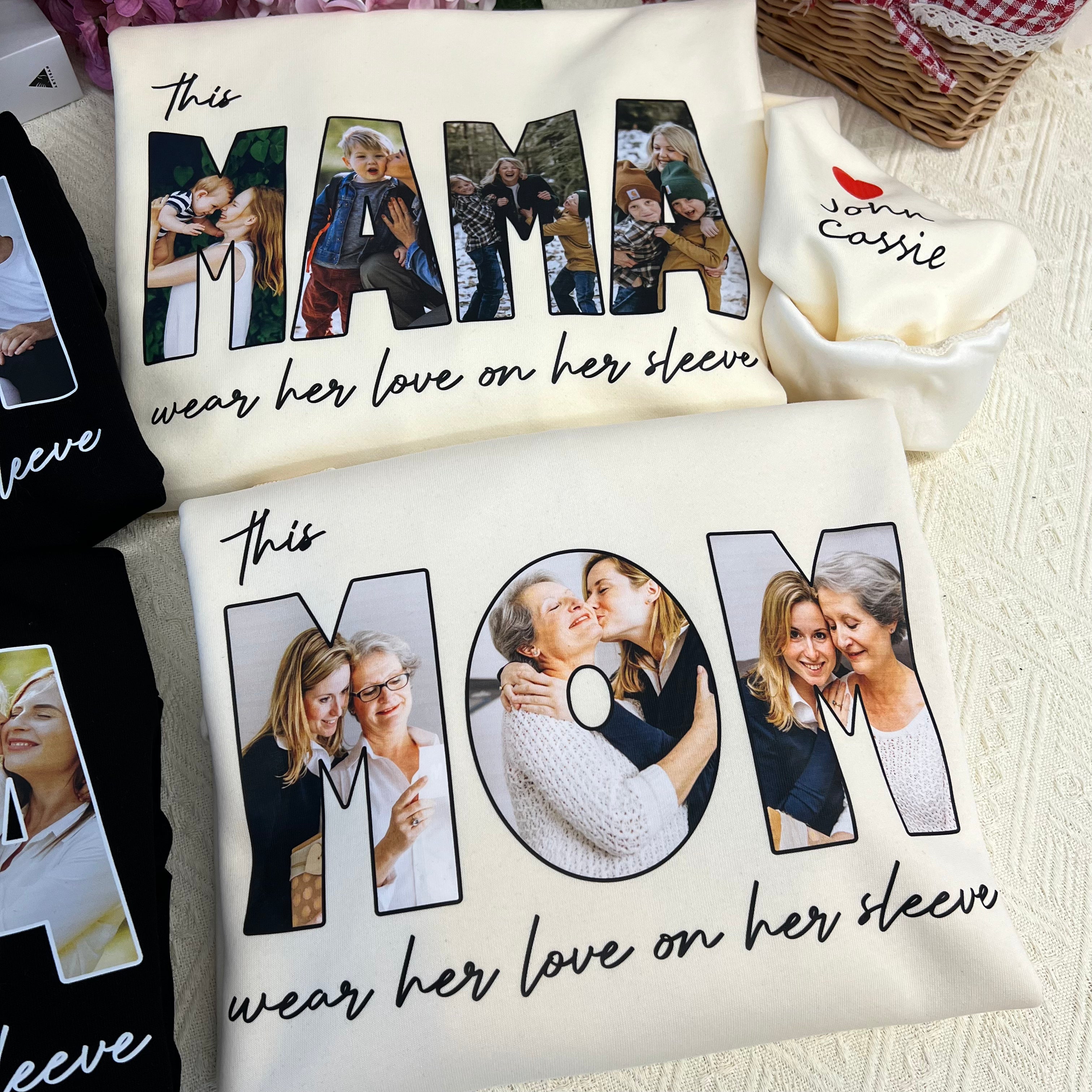 Custom This MAMA wears her love on her sleeve Photo Sweatshirt