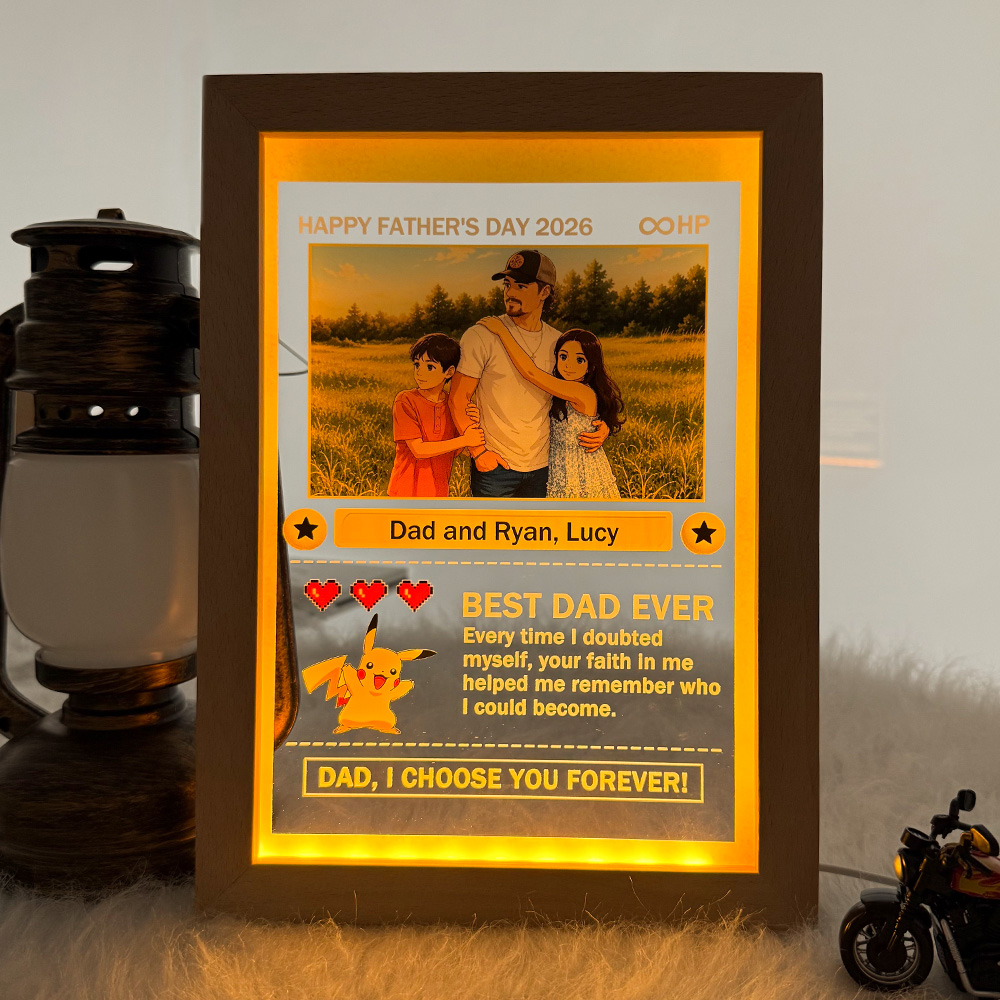 Custom Anime Photo "Best Dad Ever" Base Set Card Pokecard LED Night Light Frame