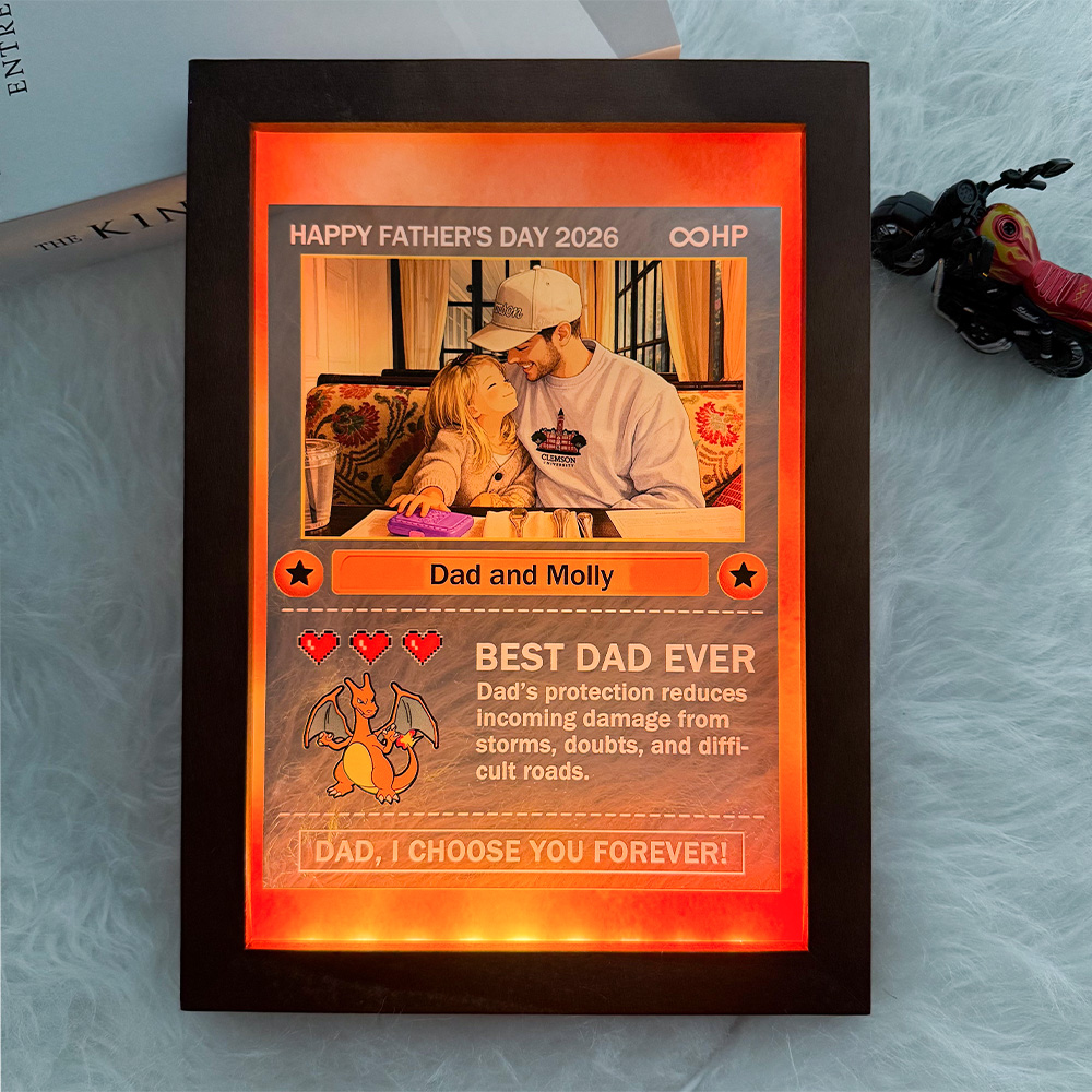 Custom Anime Photo "Best Dad Ever" Base Set Card Pokecard LED Night Light Frame