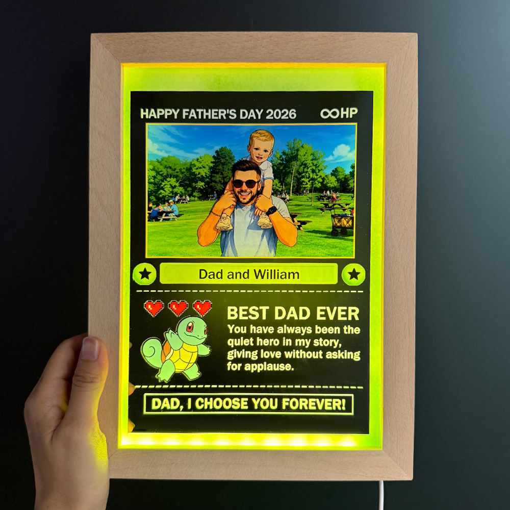 Custom Anime Photo "Best Dad Ever" Base Set Card Pokecard LED Night Light Frame