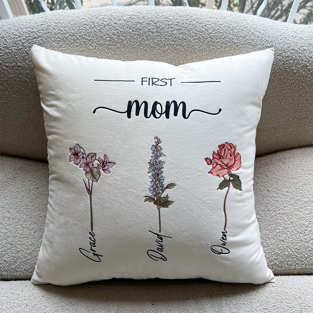 50%OFF⭐️Birth Month Flower Customized Pillow Cushion, First Mom Now Grandma
