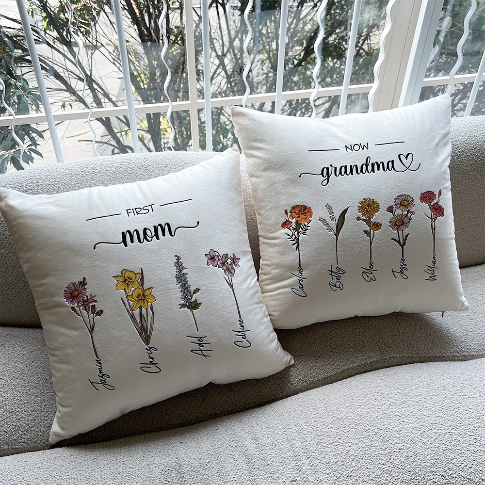 50%OFF⭐️Birth Month Flower Customized Pillow Cushion, First Mom Now Grandma