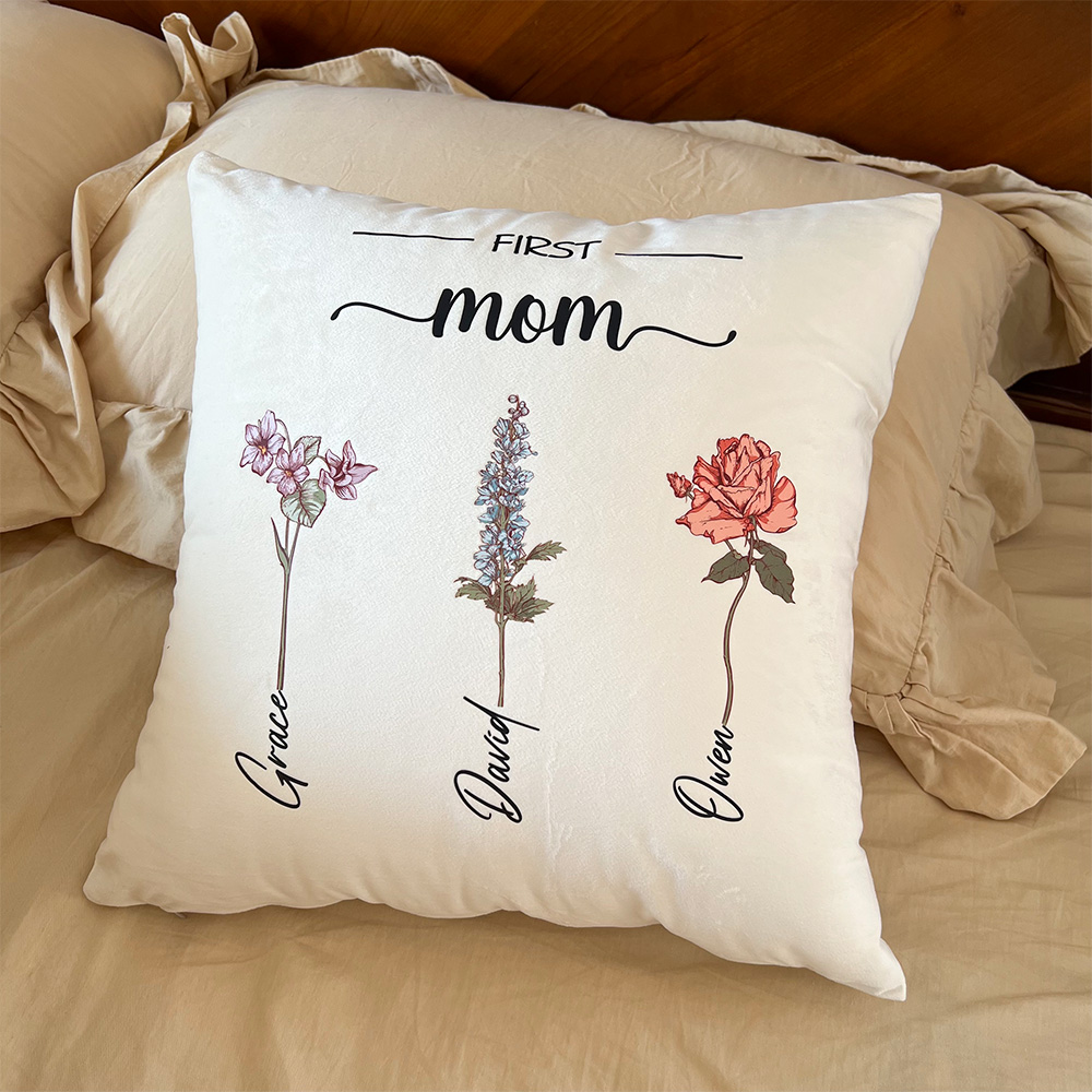 50%OFF⭐️Birth Month Flower Customized Pillow Cushion, First Mom Now Grandma