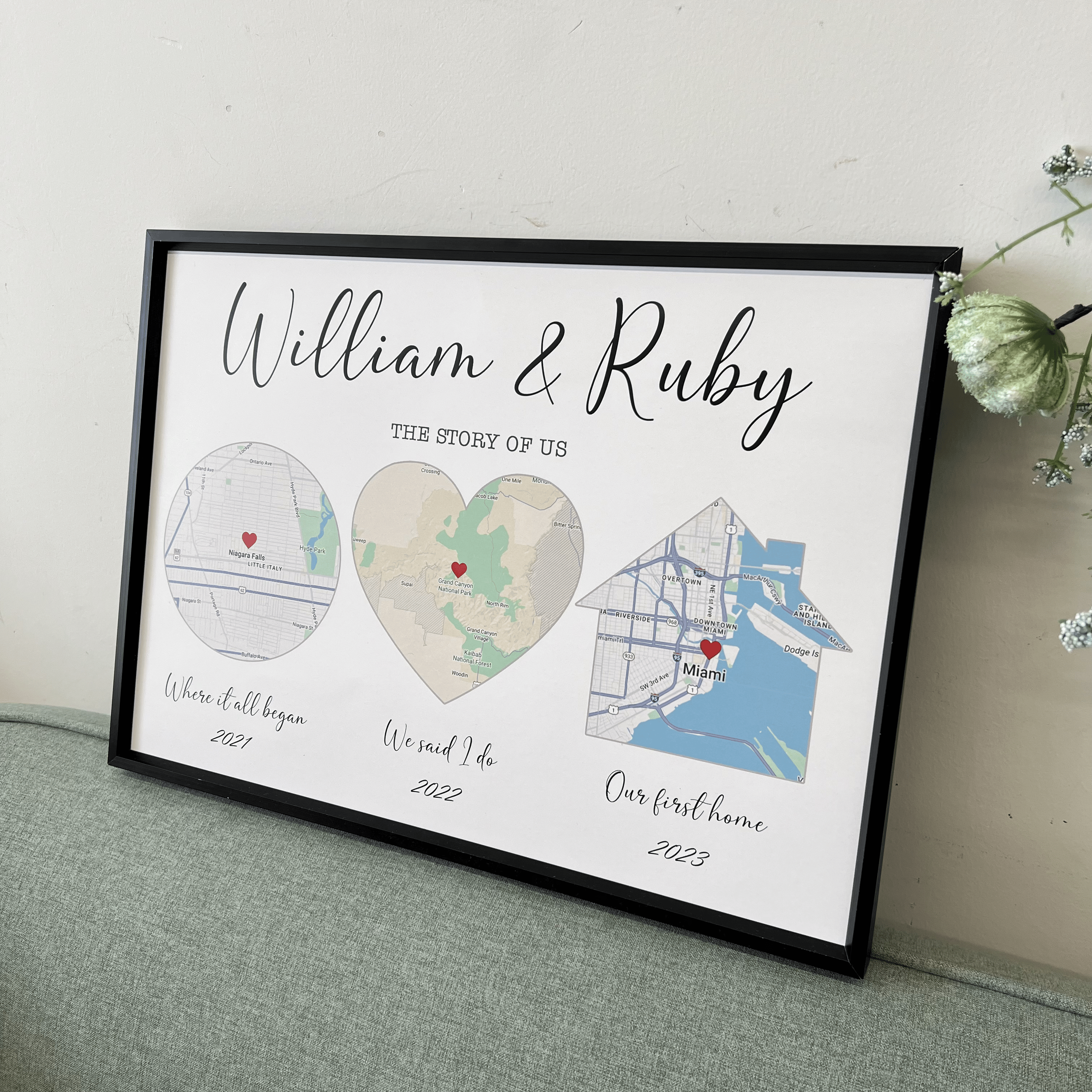 Custom Love Journey Map  – Personalized Couple's Gift