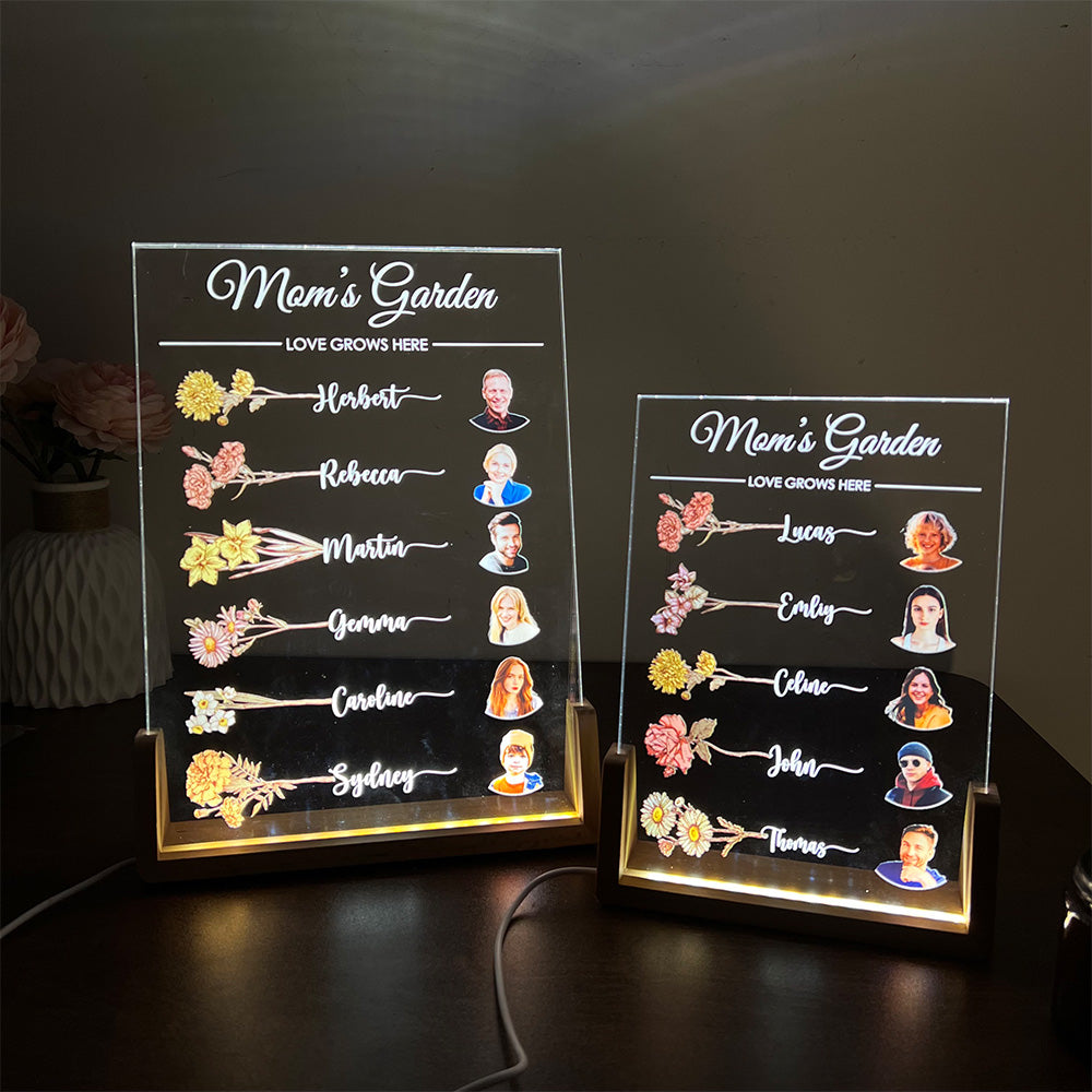Let Love Grow In Mom's Garden Custom Family Birth Flower With Name & Photo Led Light