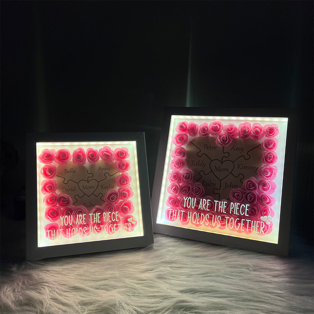 50% OFF🌸Personalized Puzzle Piece Mom Heart Shaped Flower Shadow LED Box