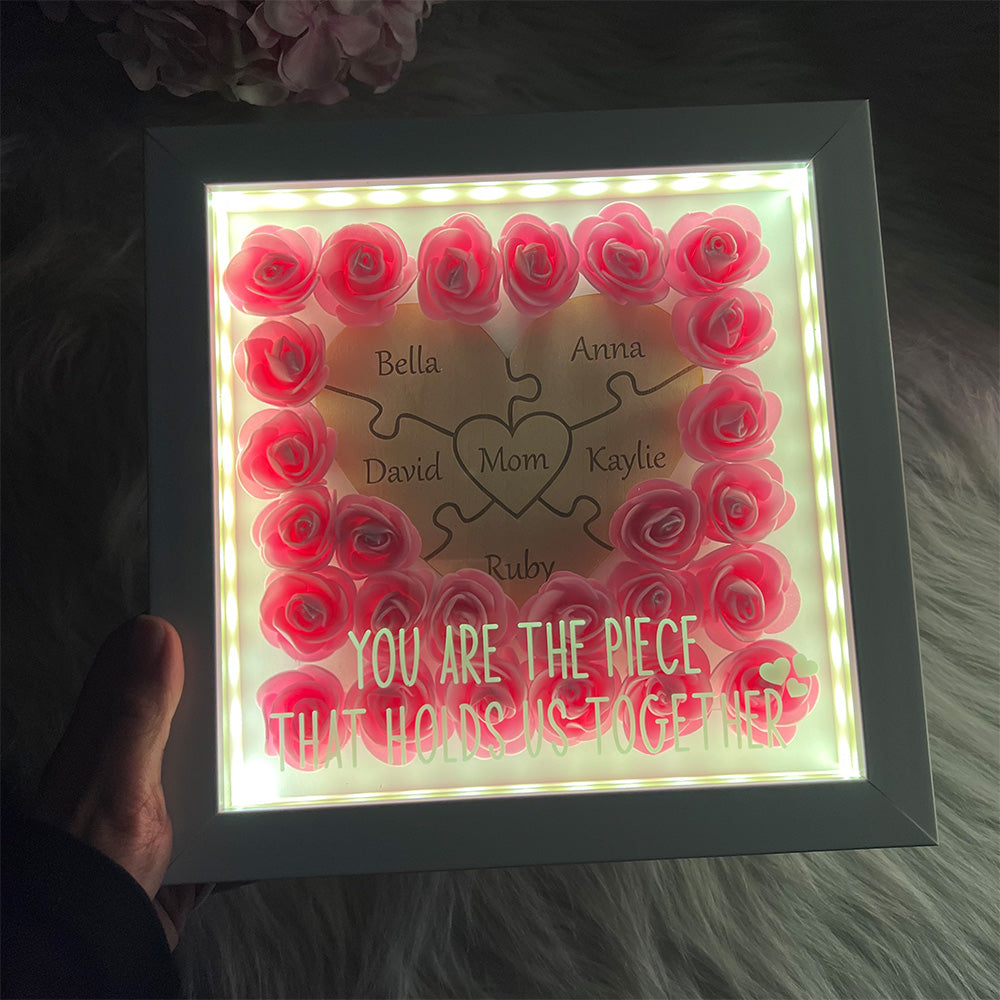 50% OFF🌸Personalized Puzzle Piece Mom Heart Shaped Flower Shadow LED Box