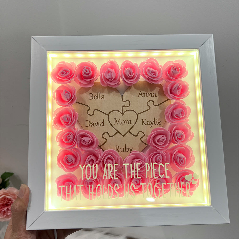 50% OFF🌸Personalized Puzzle Piece Mom Heart Shaped Flower Shadow LED Box