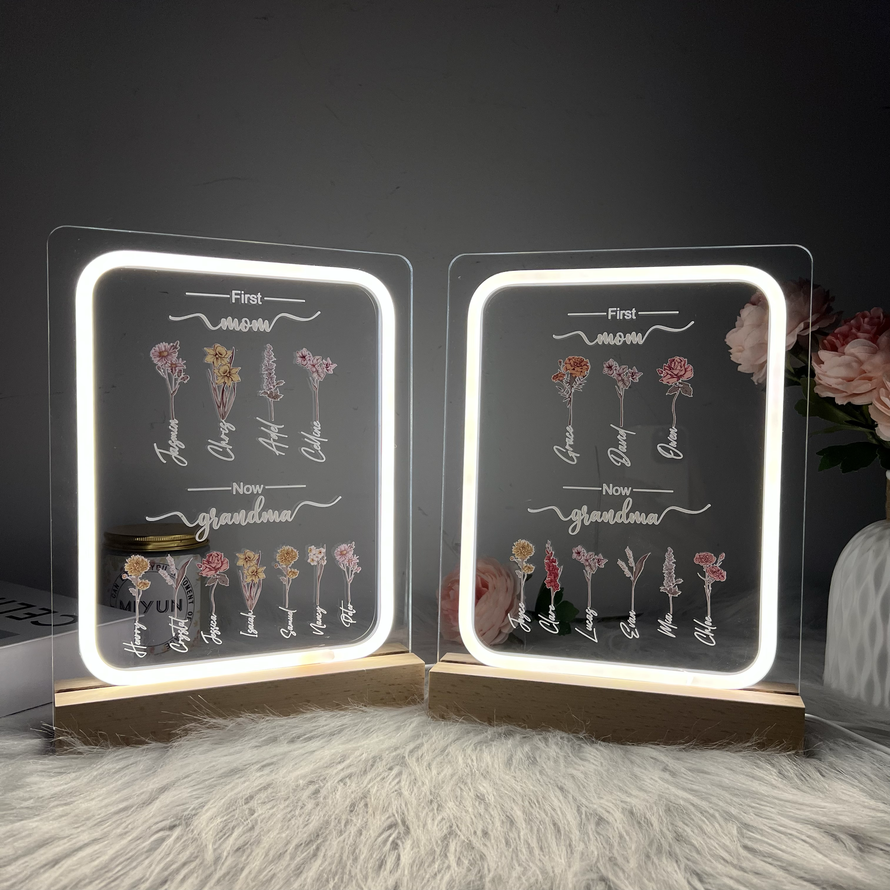 Personalized Birth Month Flowers First Mom Now Grandma Night Light Gift