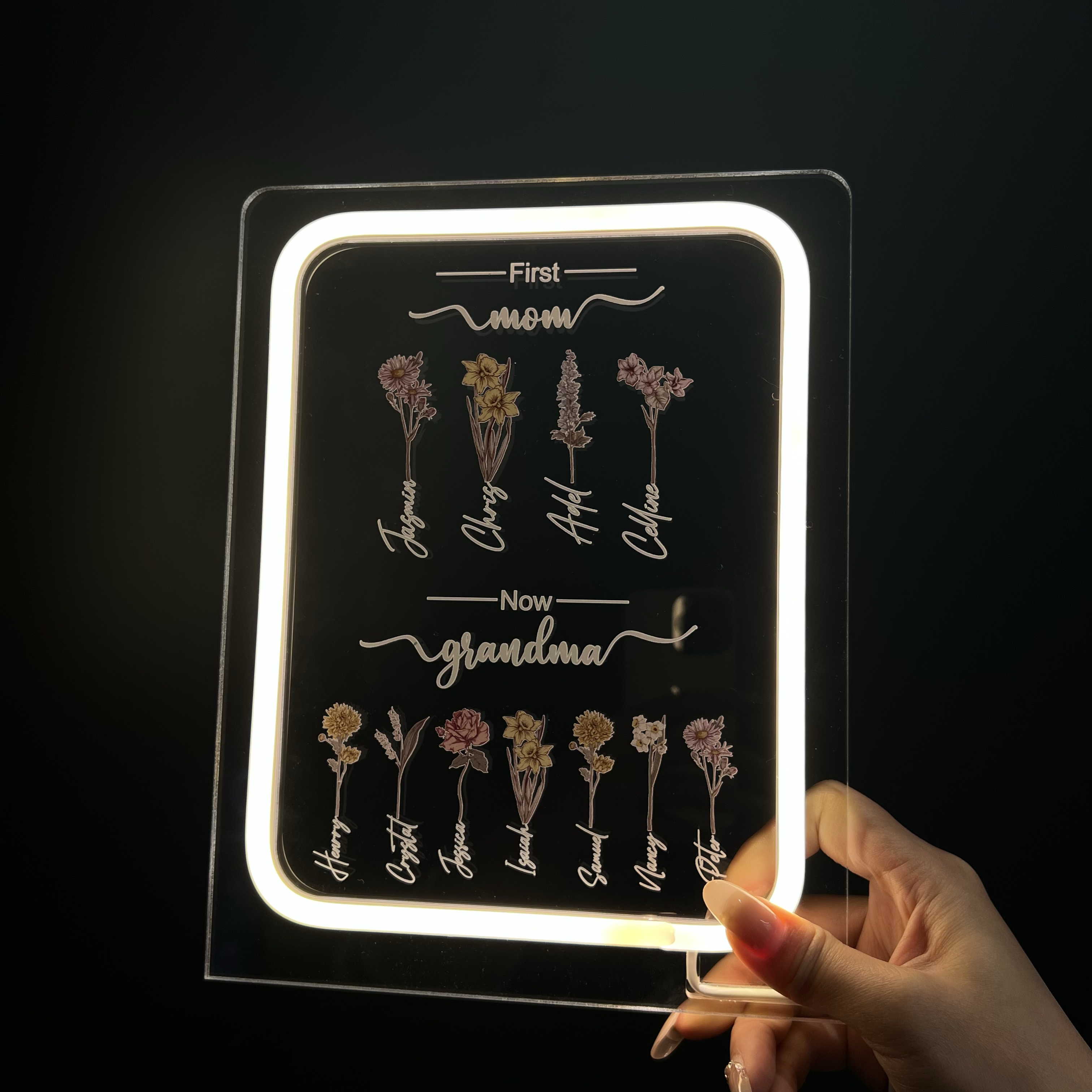 Personalized Birth Month Flowers First Mom Now Grandma Night Light Gift