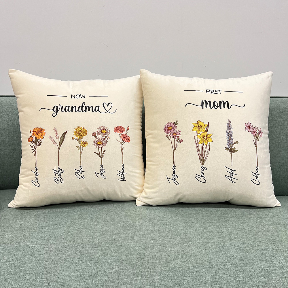 50%OFF⭐️Birth Month Flower Customized Pillow Cushion, First Mom Now Grandma