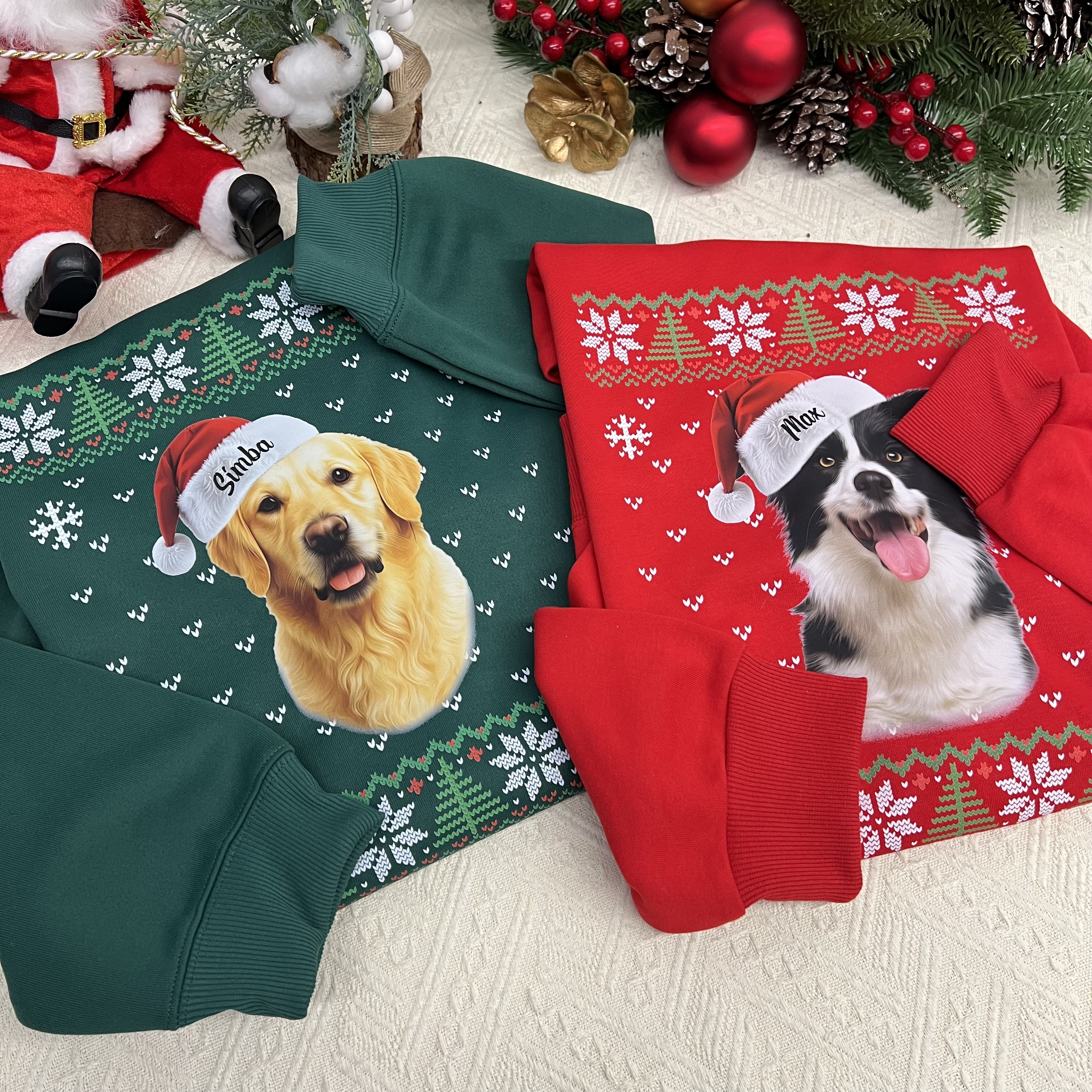 Custom Pet Christmas Ugly Sweater, Custom Dog Name HoodieShirt/Crewneck/Hoodie