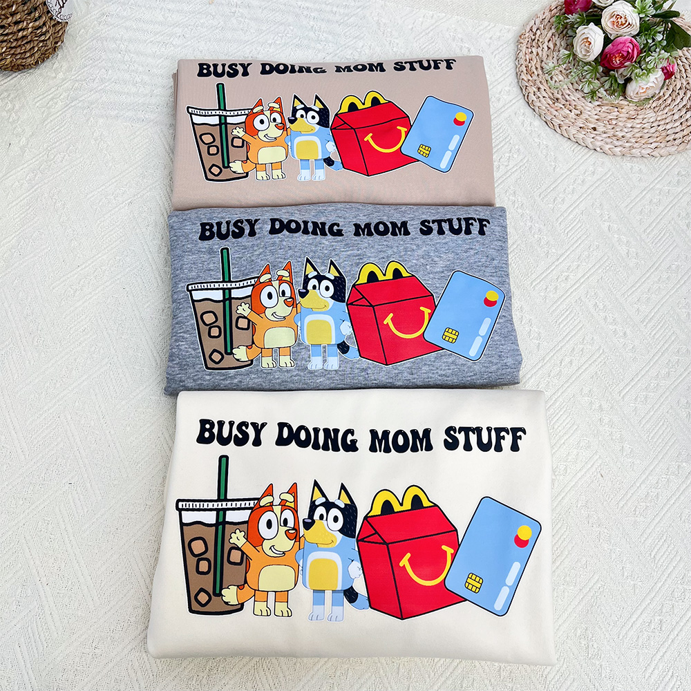 50% OFF🐶BUSY DOING MOM STUFF Custom Mama Sweatshirt, with Kid Names on Sleeve Sweatshirt