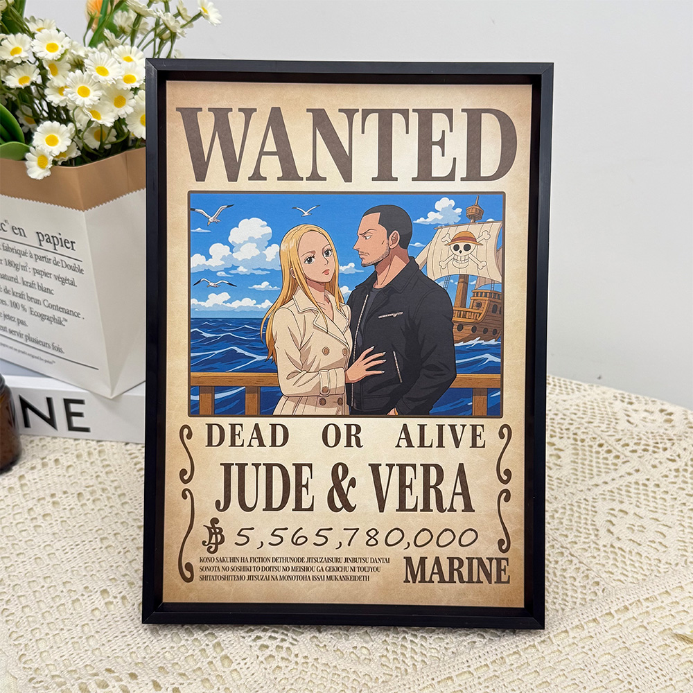 Custom Anime Wanted Couple Portrait, Pirate Theme Frame Gift
