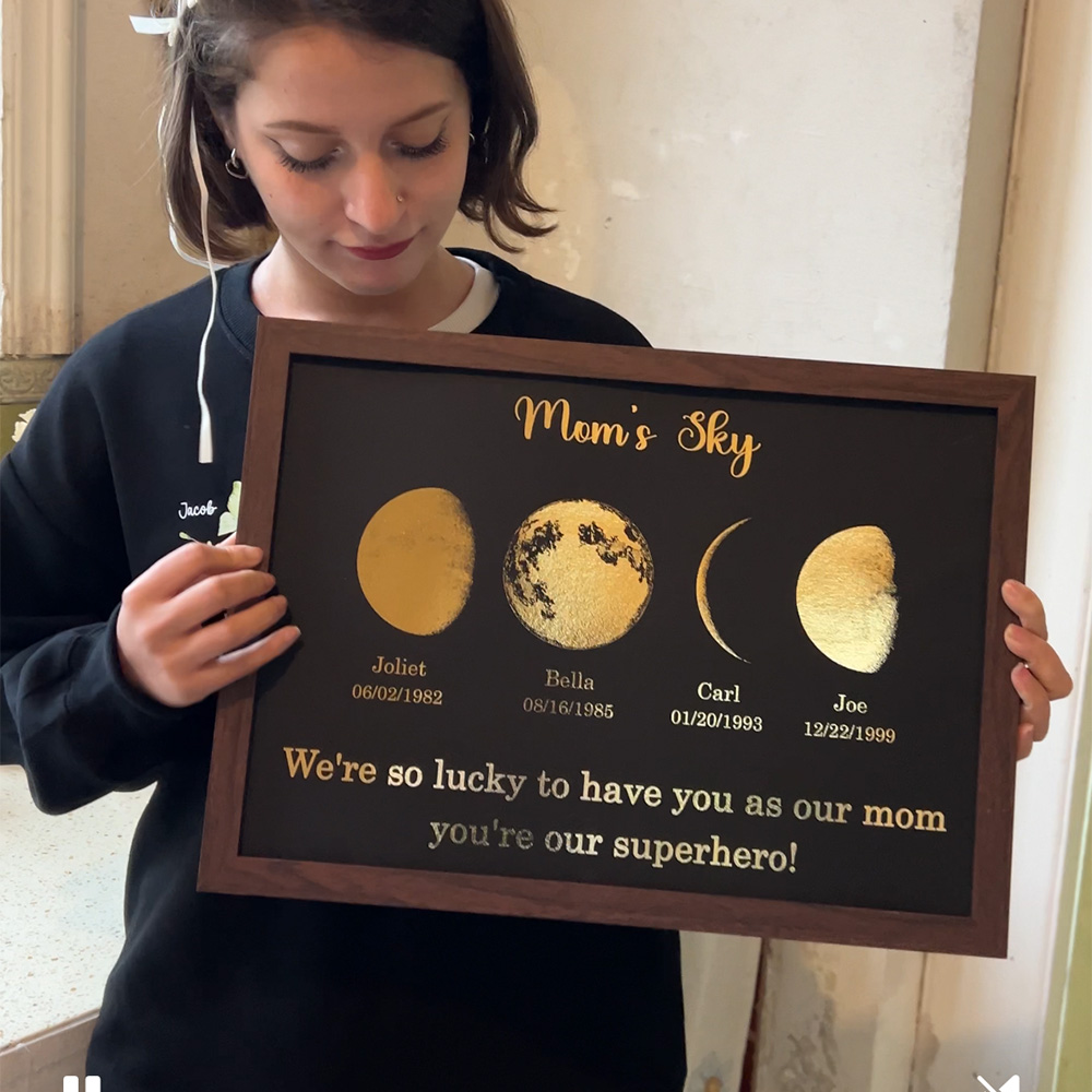 Custom Moon Phase Frame With Text & Date-Mom's Universe