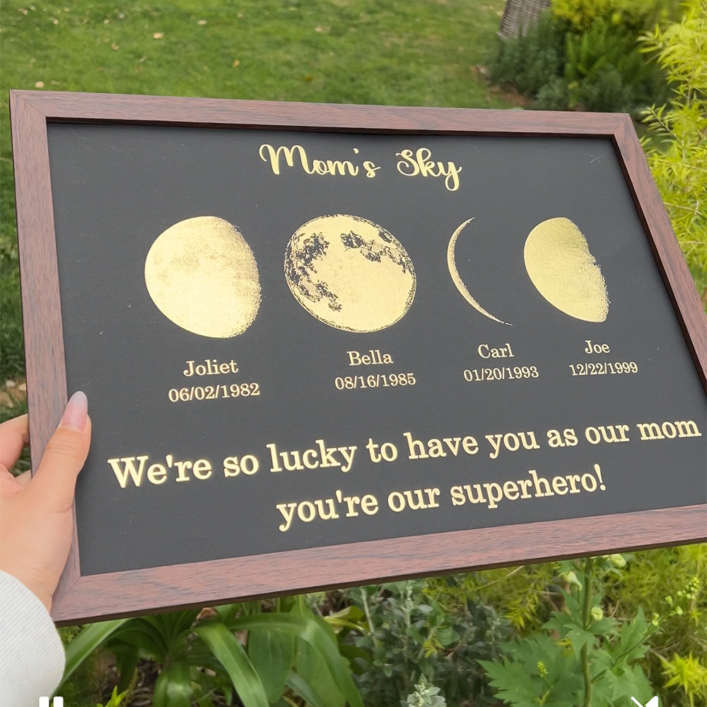 Custom Moon Phase Frame With Text & Date-Mom's Universe