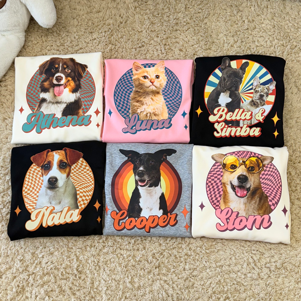 Custom Retro Pet Shirt/Crewneck/Hoodie, Comfort Colors Pets Portrait Shirt