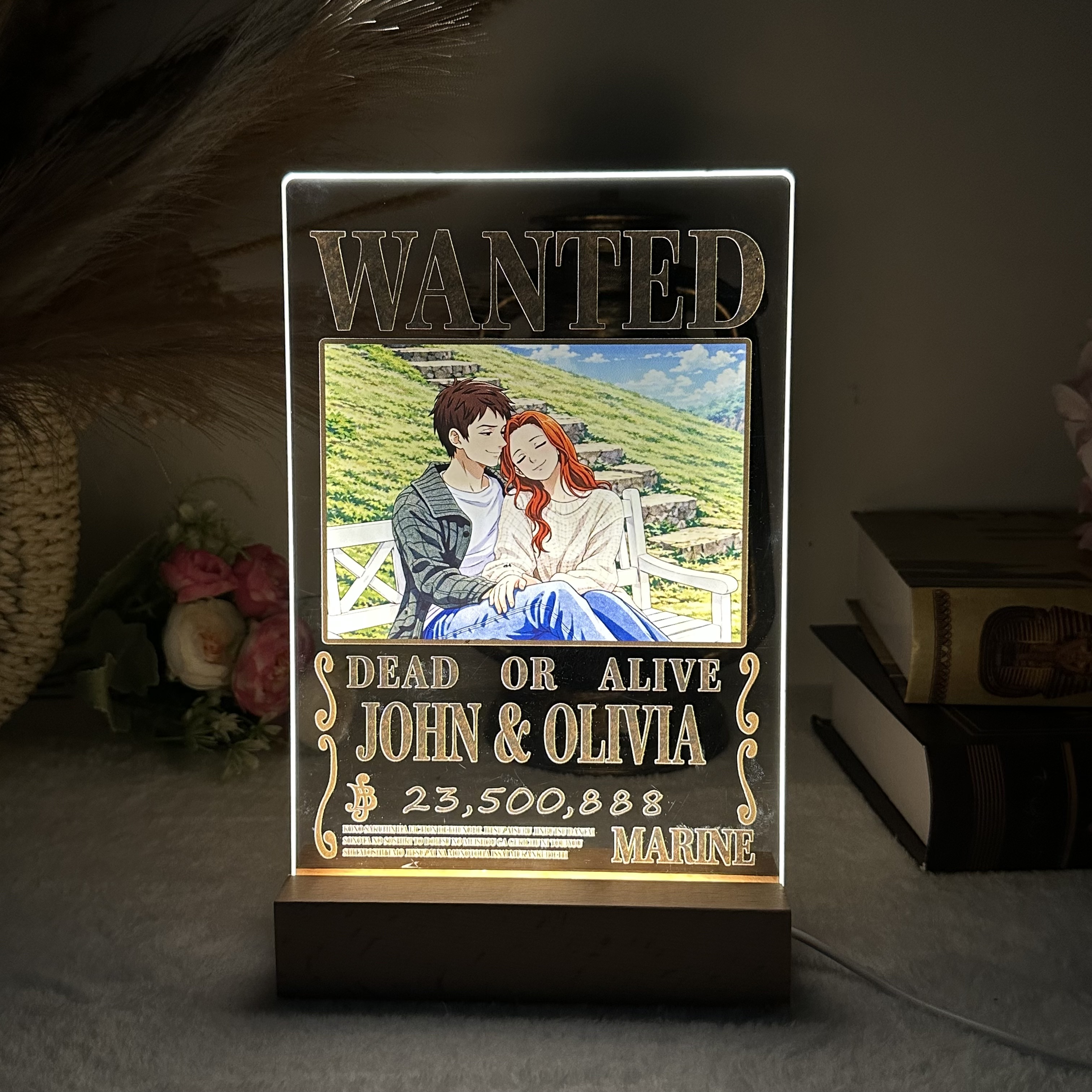 50%OFF⭐️ Custom Anime Wanted Couple Portrait, Pirate Theme LED Frame Gift⚓