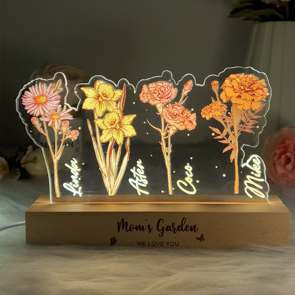 50%OFF⭐️Custom Birth Month Flower & Names LED Night Light