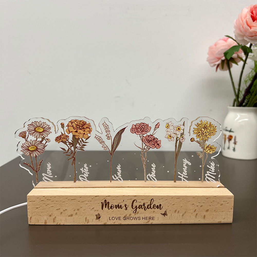 50%OFF⭐️Custom Birth Month Flower & Names LED Night Light