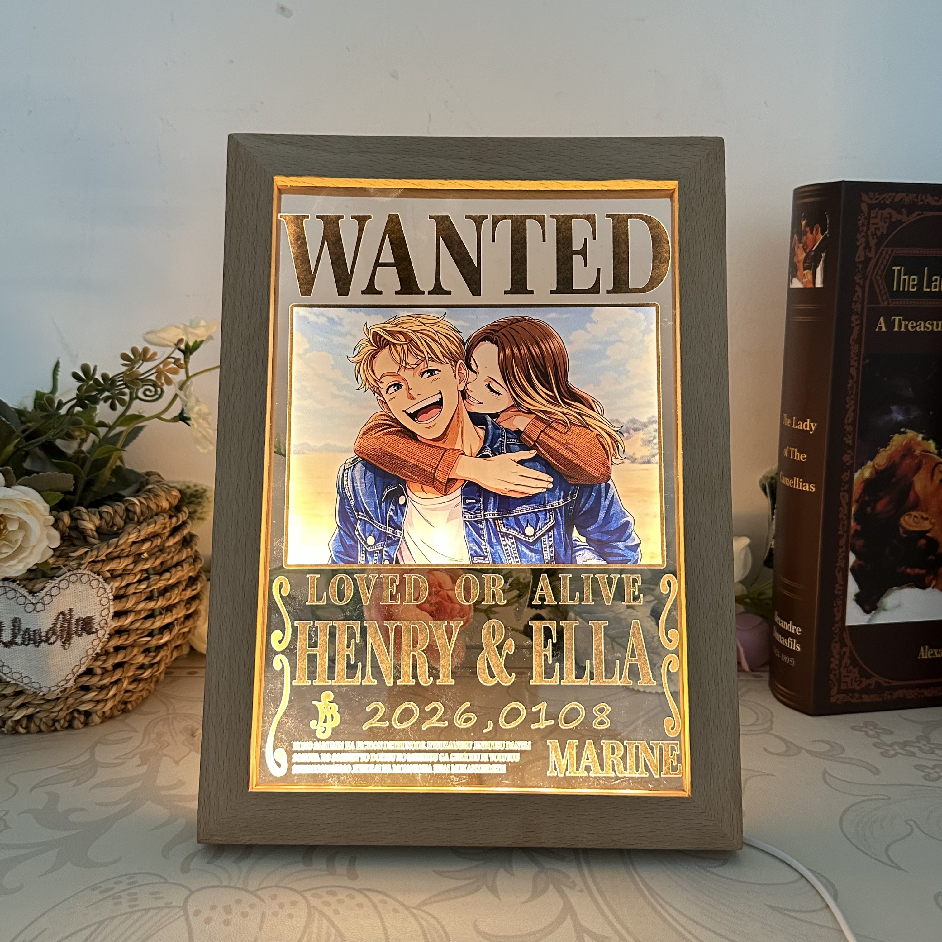 50%OFF⭐️ Custom Anime Wanted Couple Portrait, Pirate Theme LED Frame Gift⚓