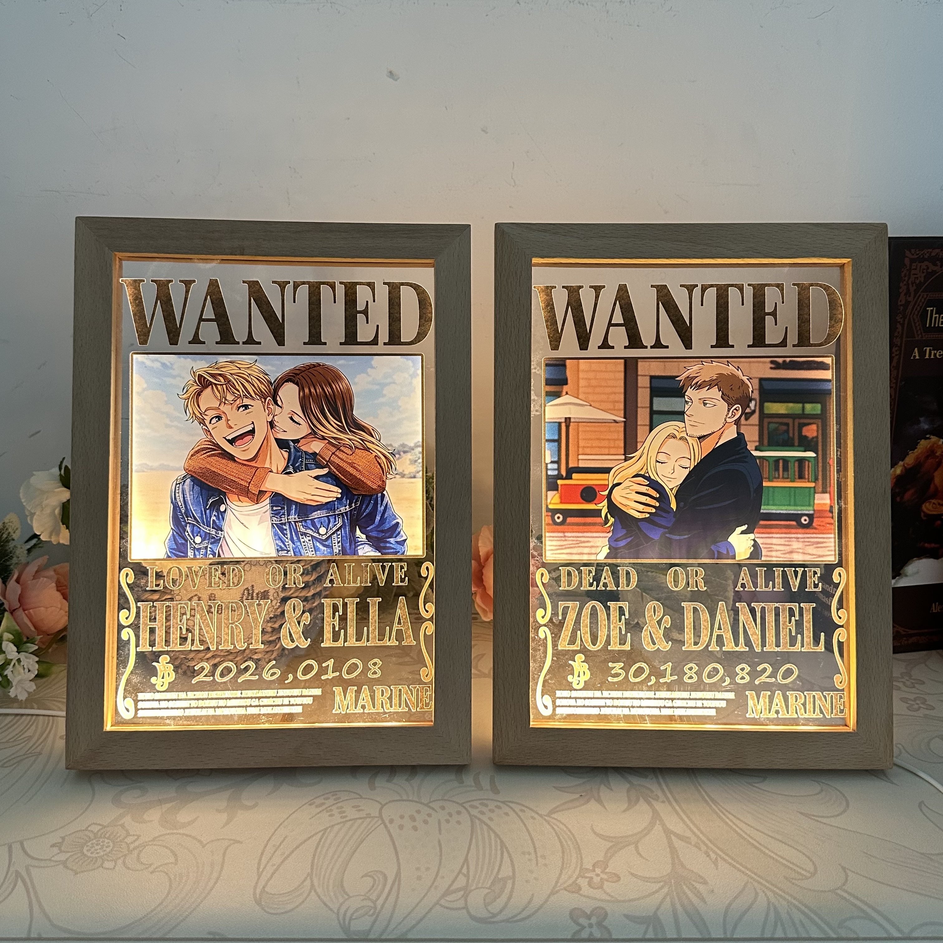 50%OFF⭐️ Custom Anime Wanted Couple Portrait, Pirate Theme LED Frame Gift⚓