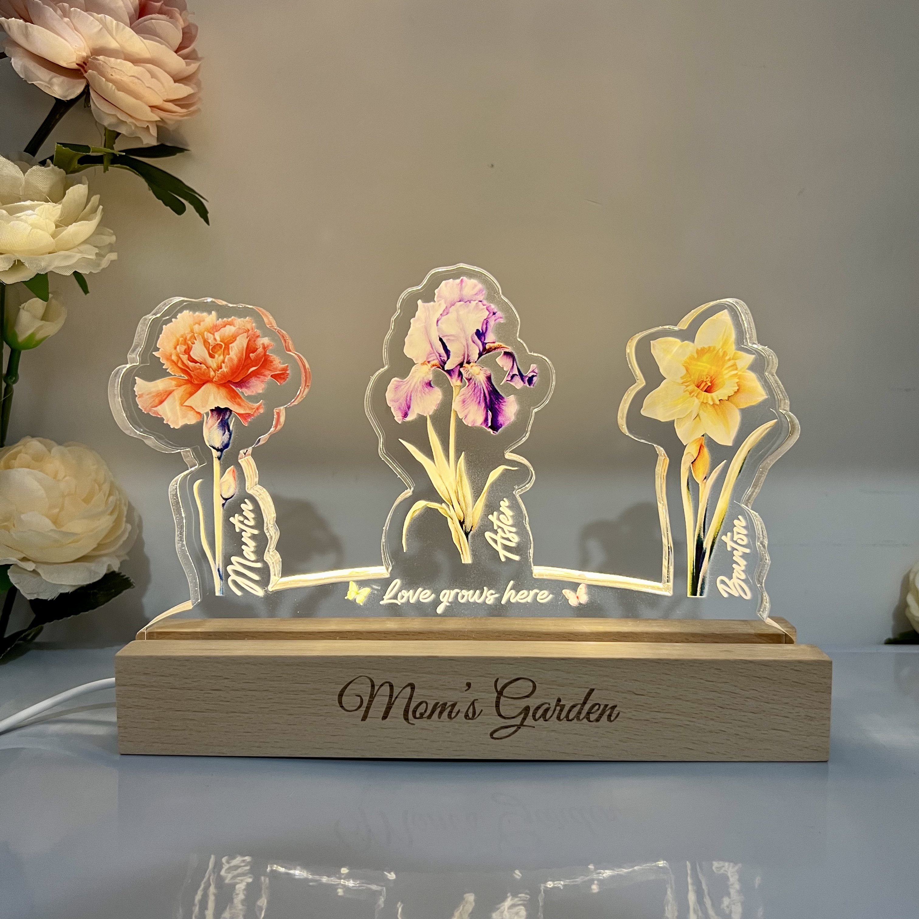 Personalized Arch Mom's Garden Birth Flowers 3D Acrylic LED Light