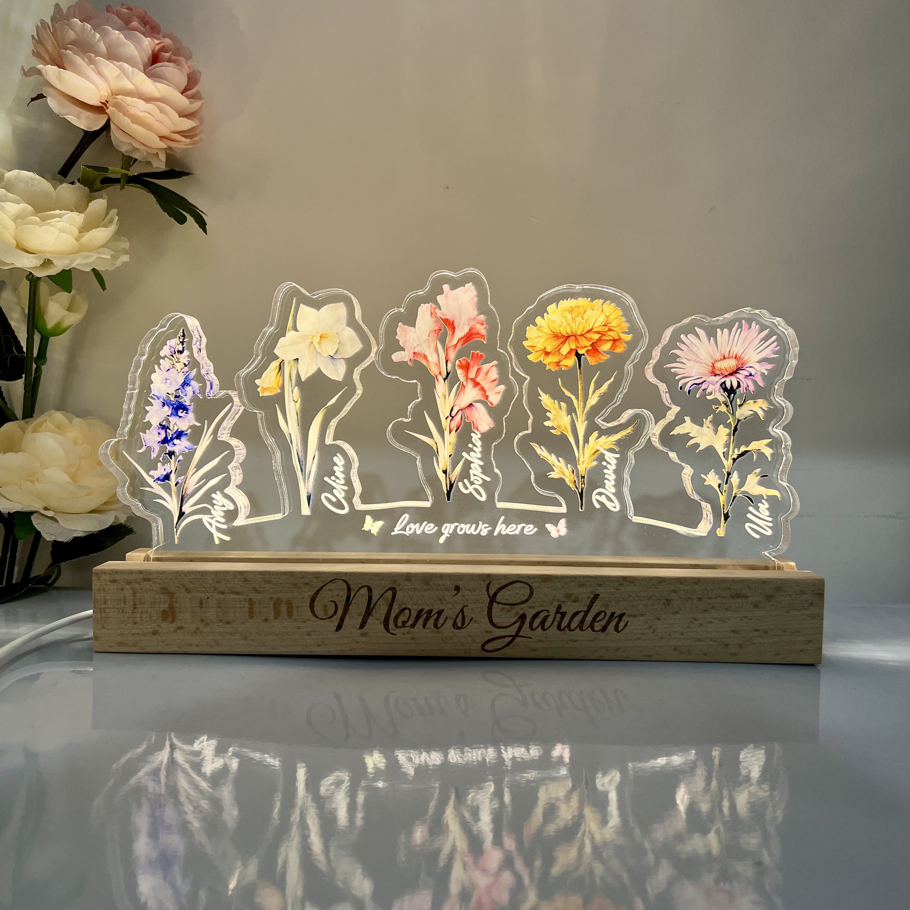 Personalized Arch Mom's Garden Birth Flowers 3D Acrylic LED Light