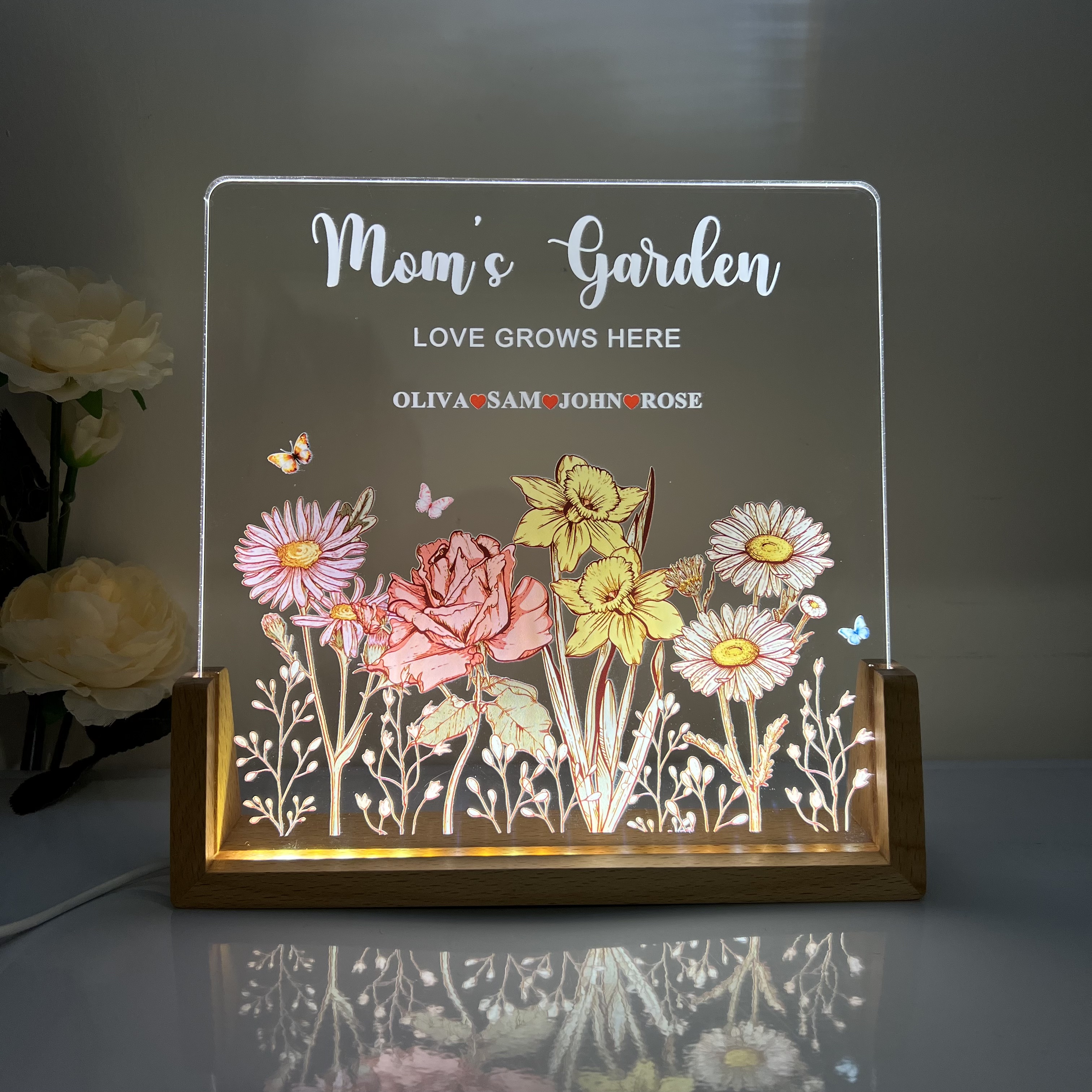 Customized Square Birth Month Flower Cluster LED Light 