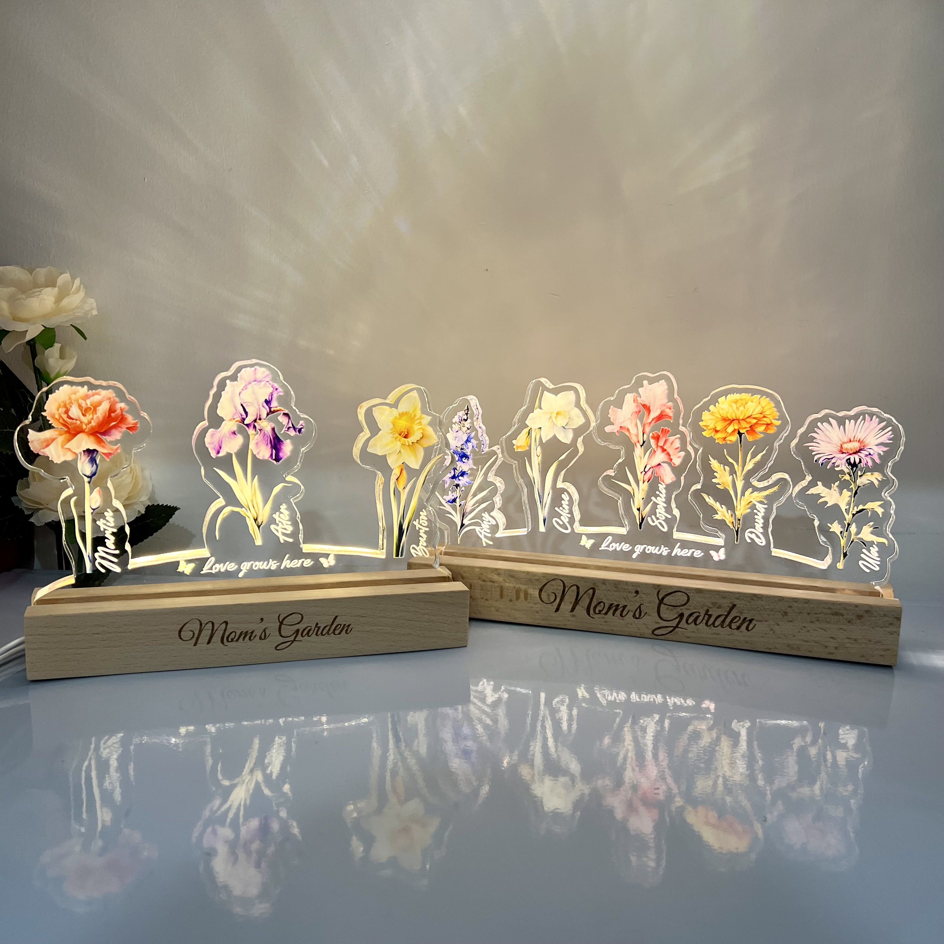 Personalized Arch Mom's Garden Birth Flowers 3D Acrylic LED Light