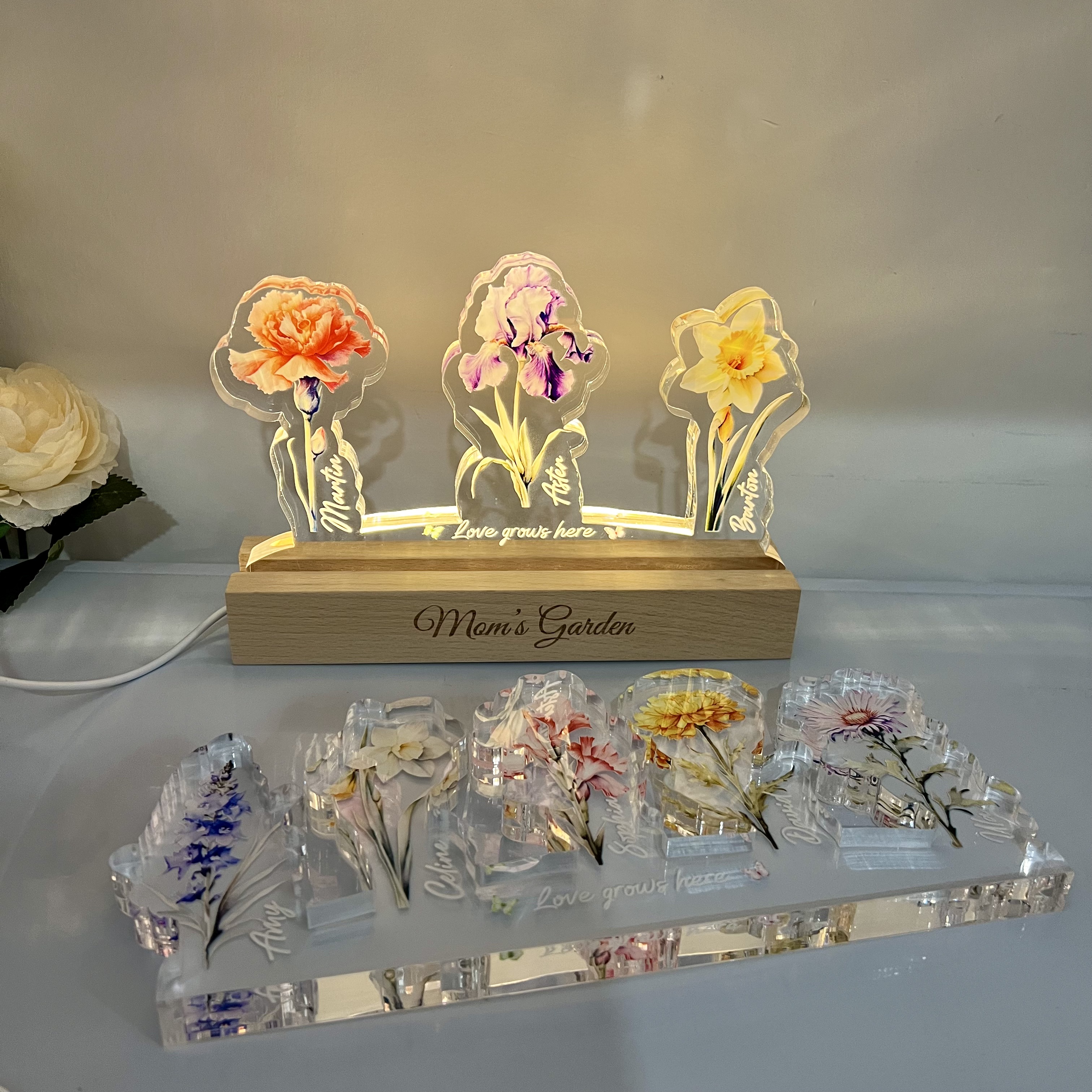 Personalized Arch Mom's Garden Birth Flowers 3D Acrylic LED Light