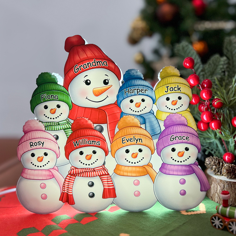 Personalized Snowman Family Acrylic LED Light Box
