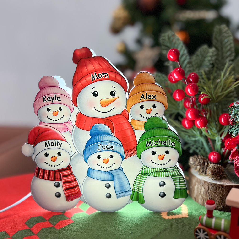 Personalized Snowman Family Acrylic LED Light Box