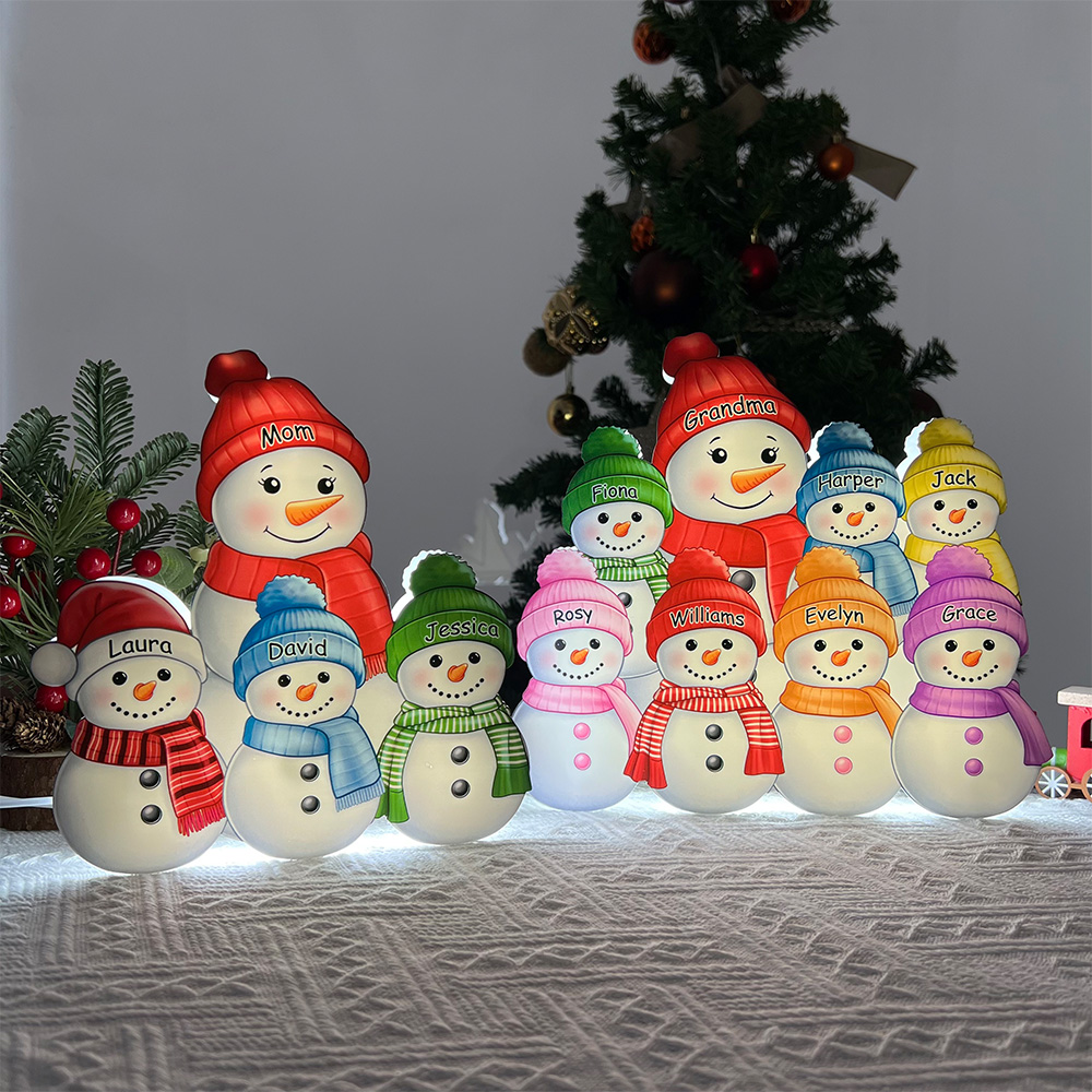 Personalized Snowman Family Acrylic LED Light Box